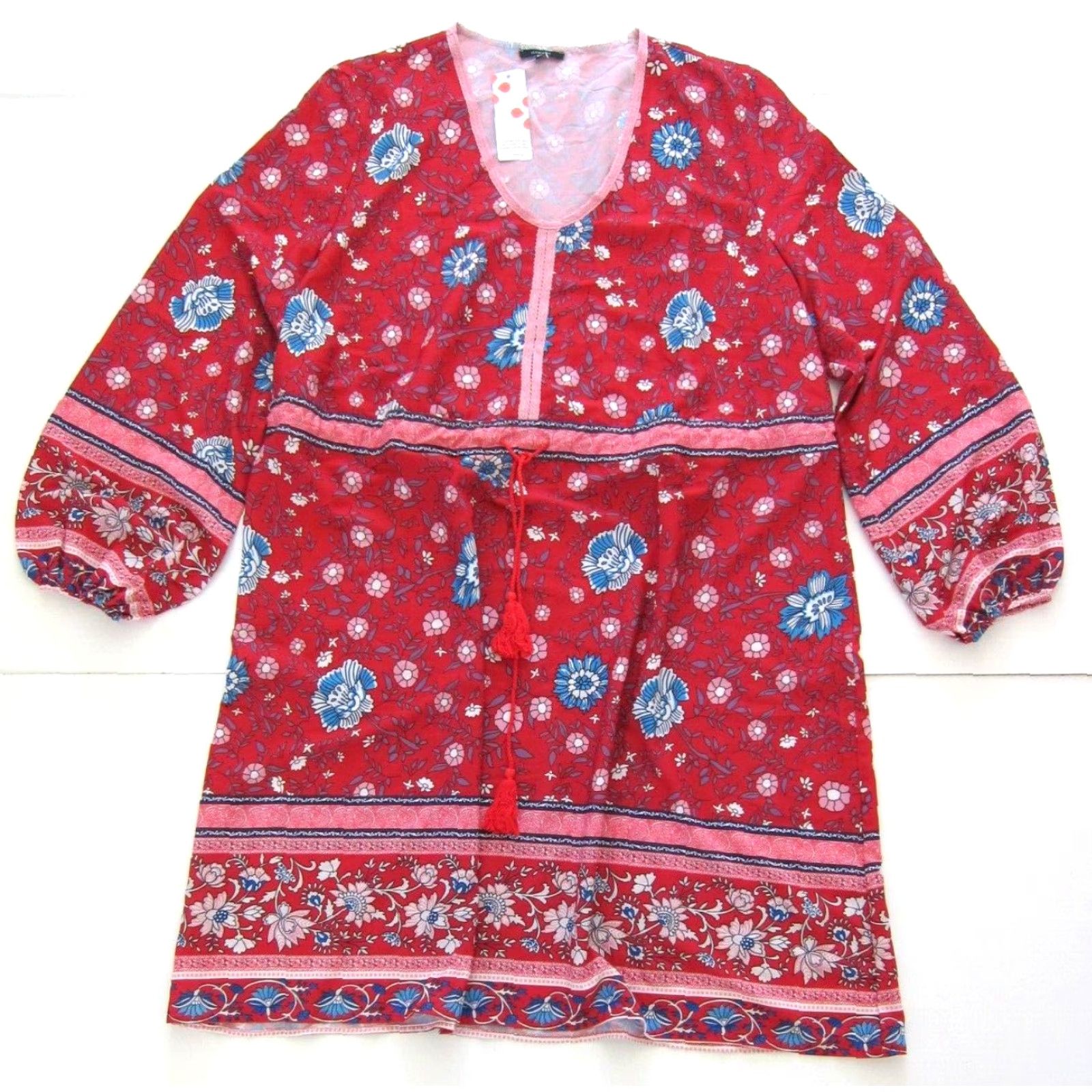 Pinko NWT Floryday Pink Blue Floral Stretch Long Sleeve Peasant Tunic Dress Women XXL Size XXL / US 16-18 / IT 52-54 - 2 Thumbnail