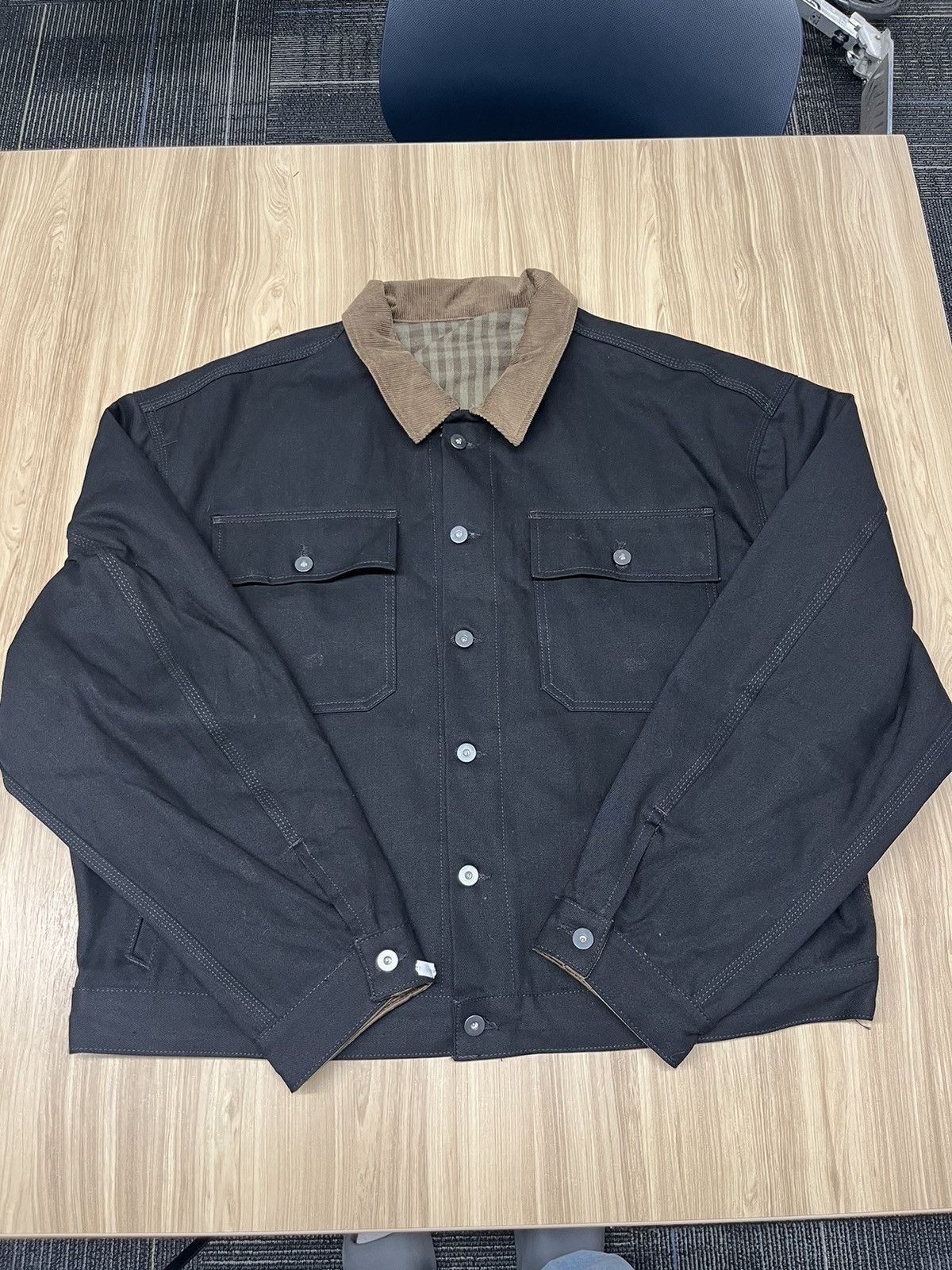 image of Kanye West x Yeezy Season Unreleased Yeezy Season 6 Black Denim Jacket Lined Flannel (Size XL)