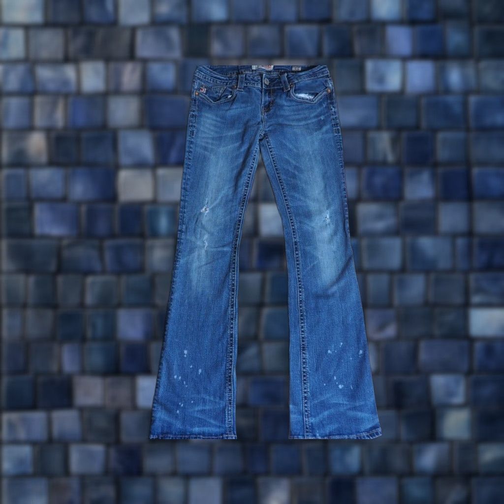 Vintage VTG Mek Denim Grand Island Low Rise Jeans 29x33 Womens Blue Denim Bootcut 2000s Grunge Logo Emroidered Vintage Size 29" - 1 Thumbnail