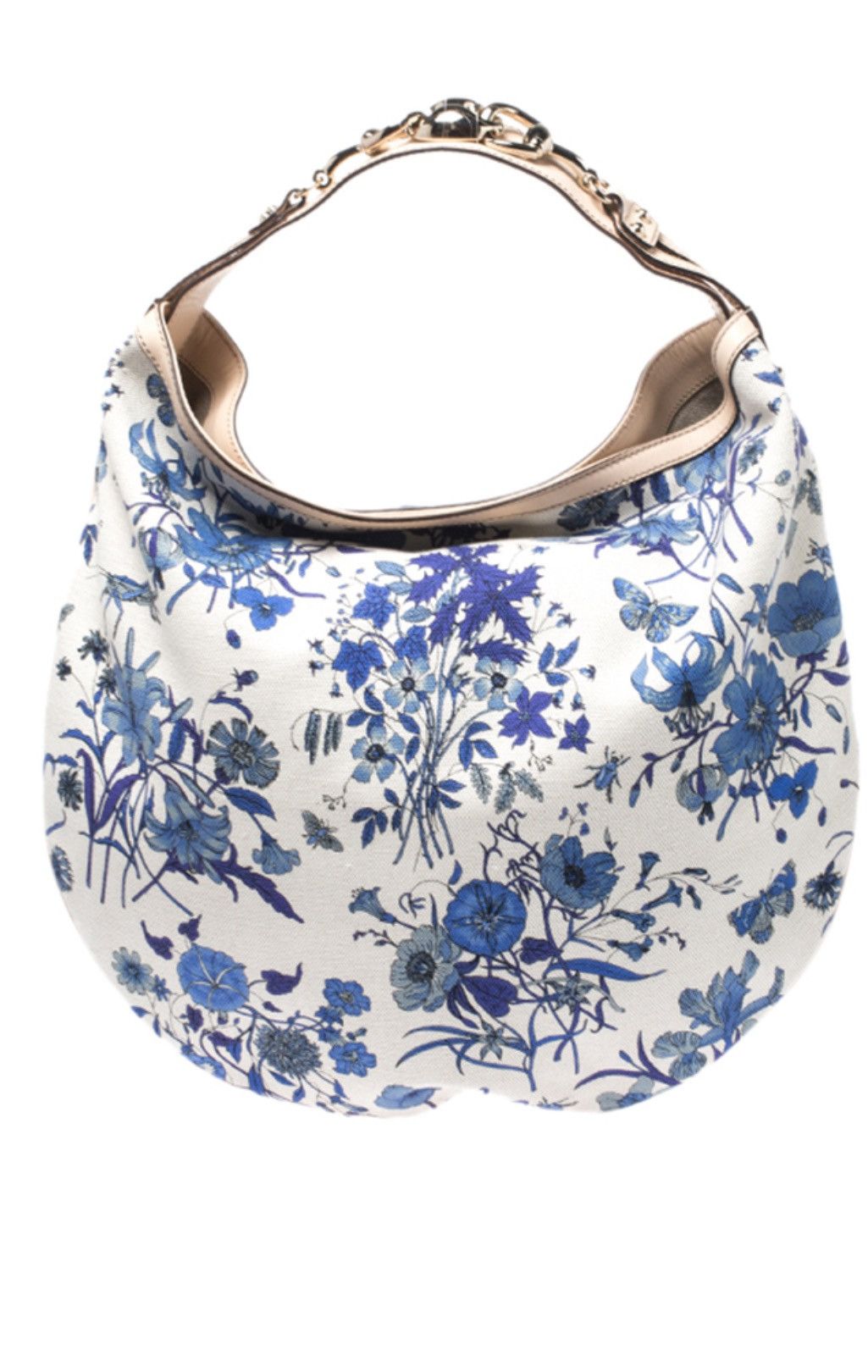 Gucci Beige/Blue Accornero Floral Canvas & Leather Hobo Bag