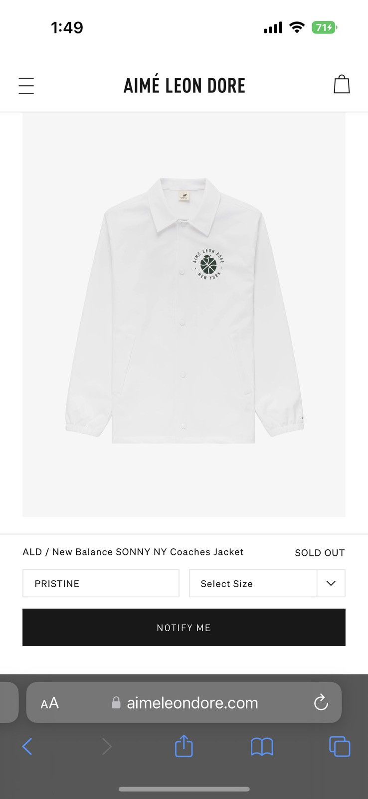 image of Aime Leon Dore New Balance Masaryk Coaches Jacket Sonny in White, Men's (Size XS)