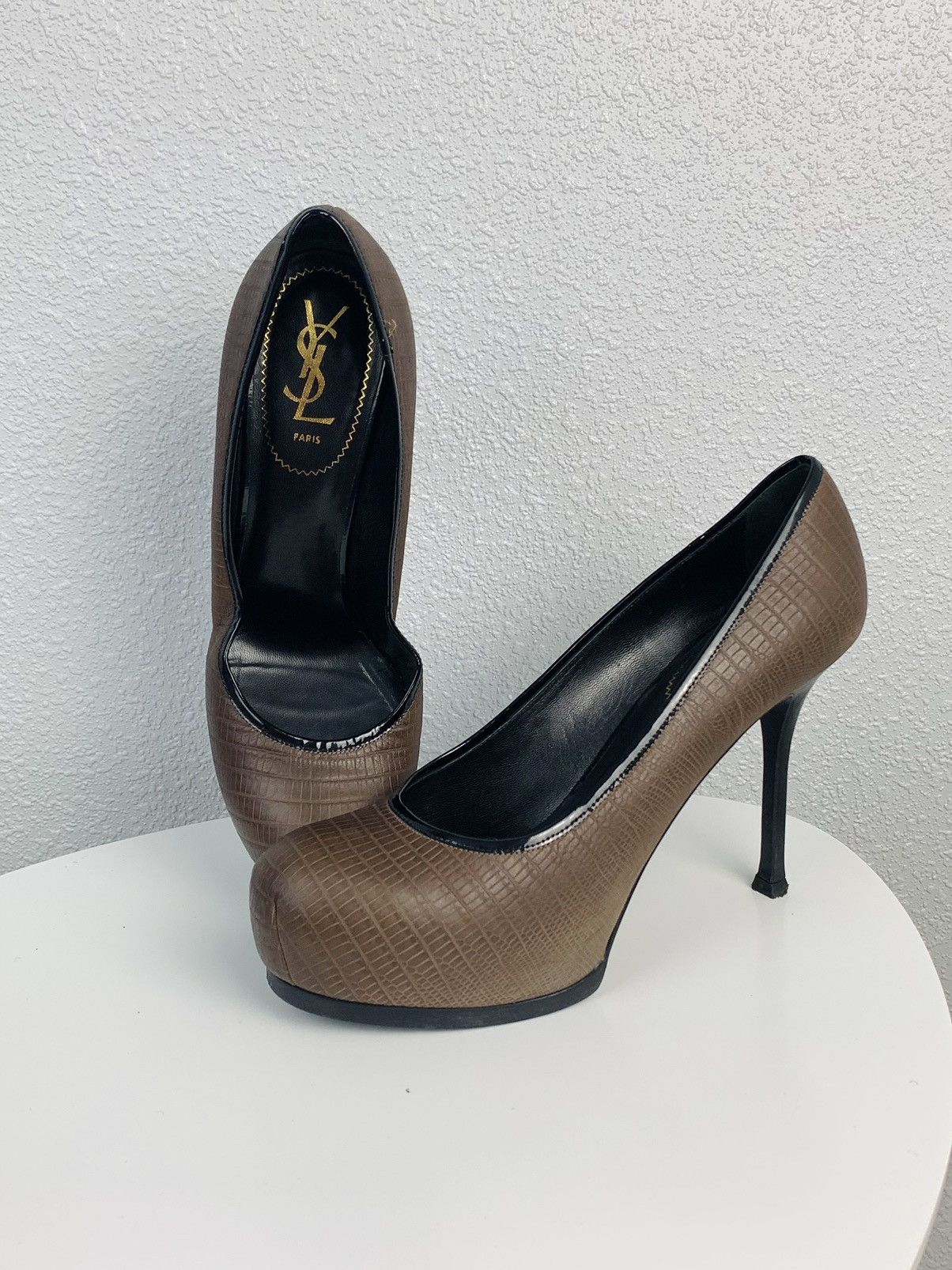 Vintage x YVES Saint Laurent High Heel Shoes Snake Skin Leather Heel Shoes 40.5 in Brown, Women's (Size 9.5)