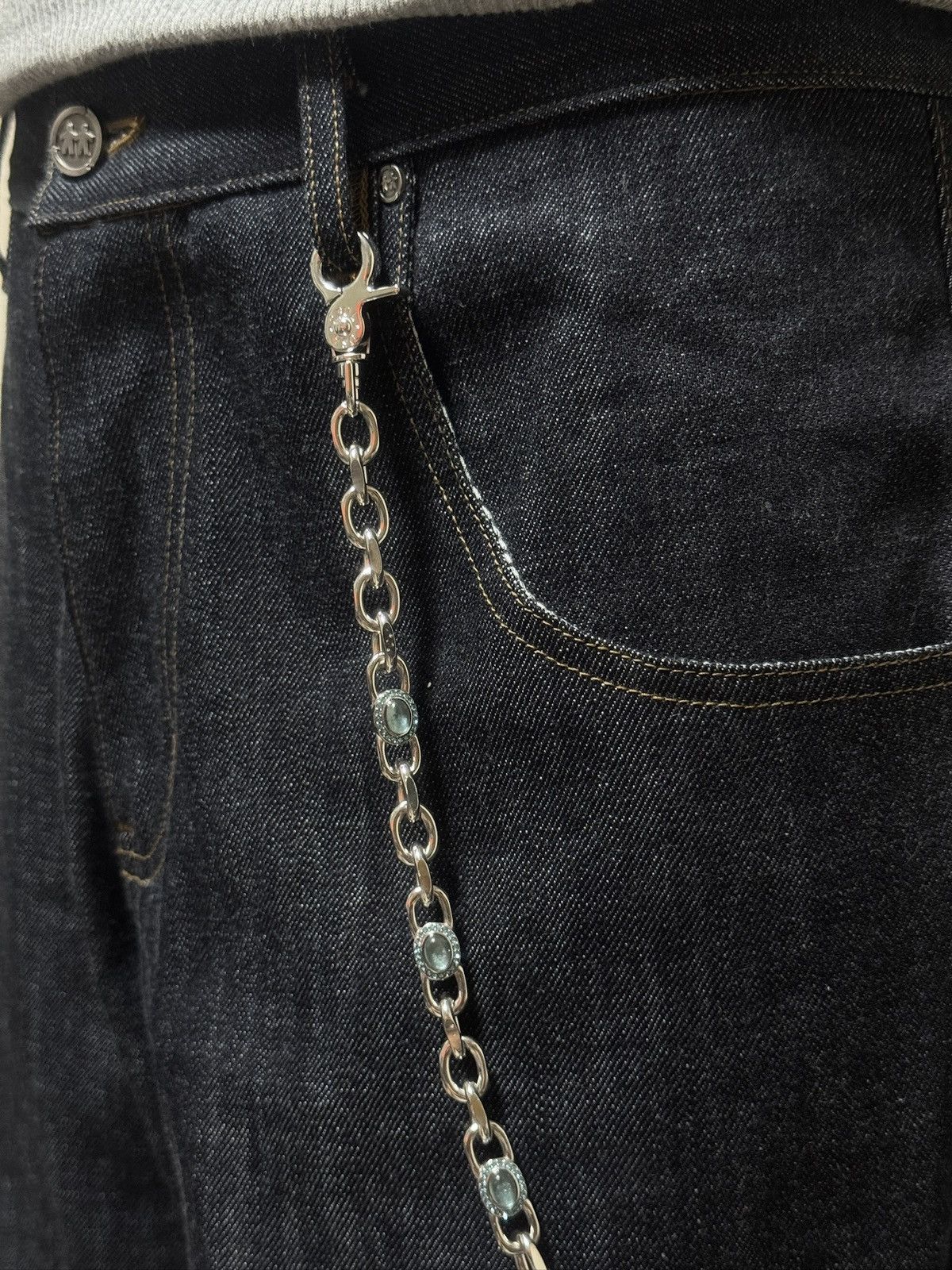 Jewelry Silver Wallet Chain Light Blue Stone 22" Size ONE SIZE - 3 Thumbnail
