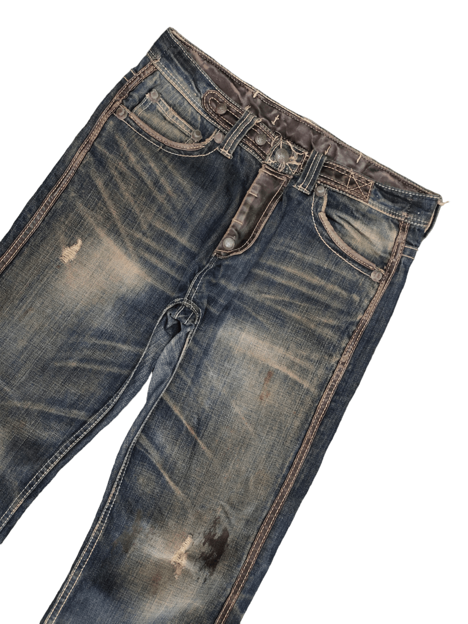 If Six Was Nine Flare Jeans Trim Co Leather Distress Faded Boot Cut Y2k Size US 31 - 13 Thumbnail