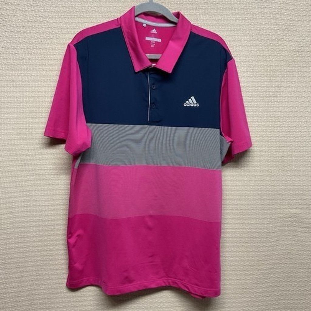 Adidas NWOT Adidas Pink/Navy Short Sleeve Golf Polo Shirt Men Large Size US L / EU 52-54 / 3 - 11 Thumbnail