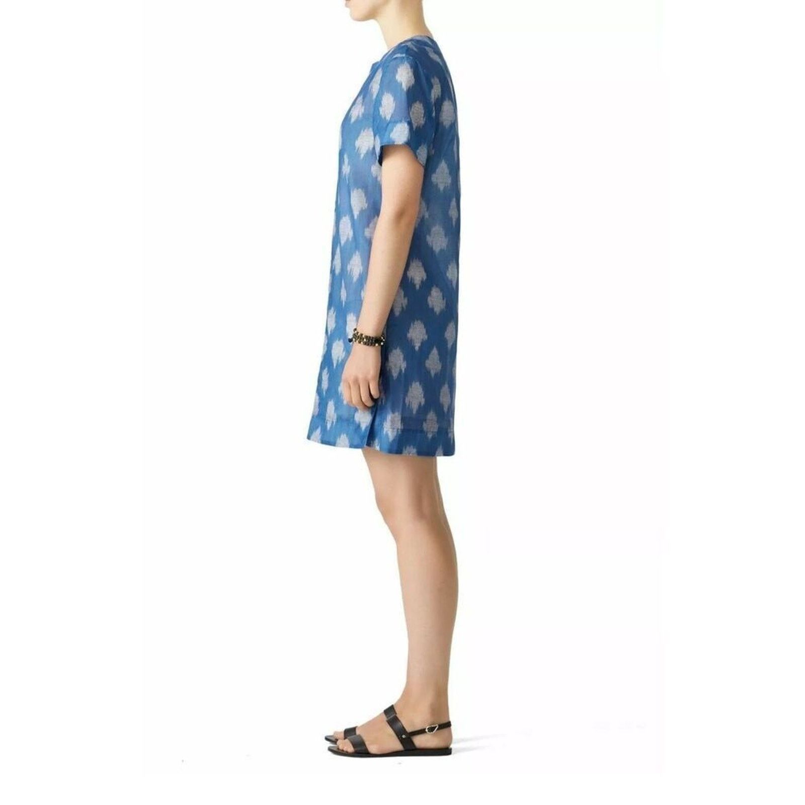 Theory Theory Slit Front Sheer Tunic Dress Blue Gray Ikat Pattern Size XS / US 0-2 / IT 36-38 - 3 Thumbnail