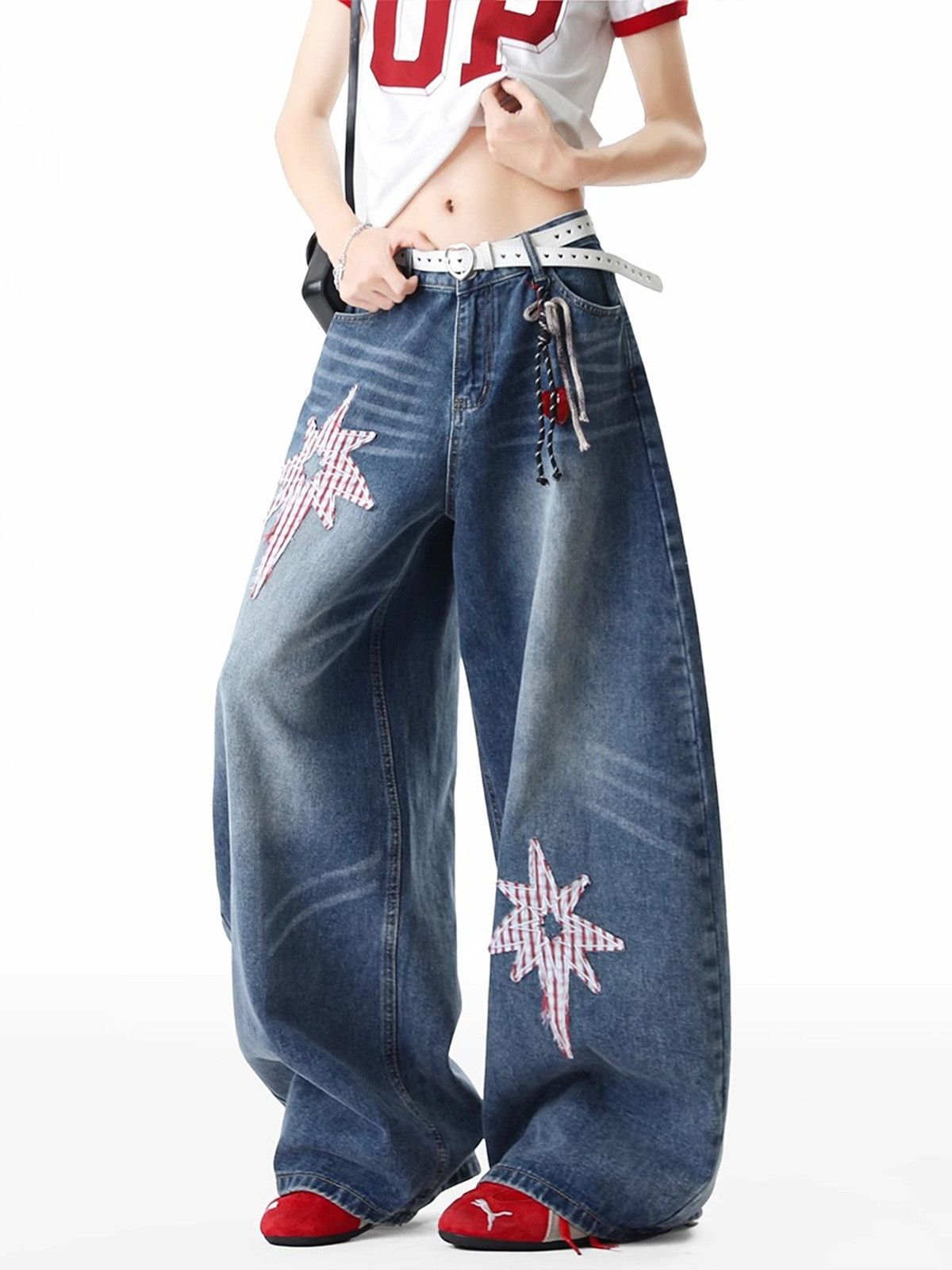 Japanese Brand Men's American-Style Star-Patterned Whiskered Jeans Size US 32 / EU 48 - 1 Thumbnail
