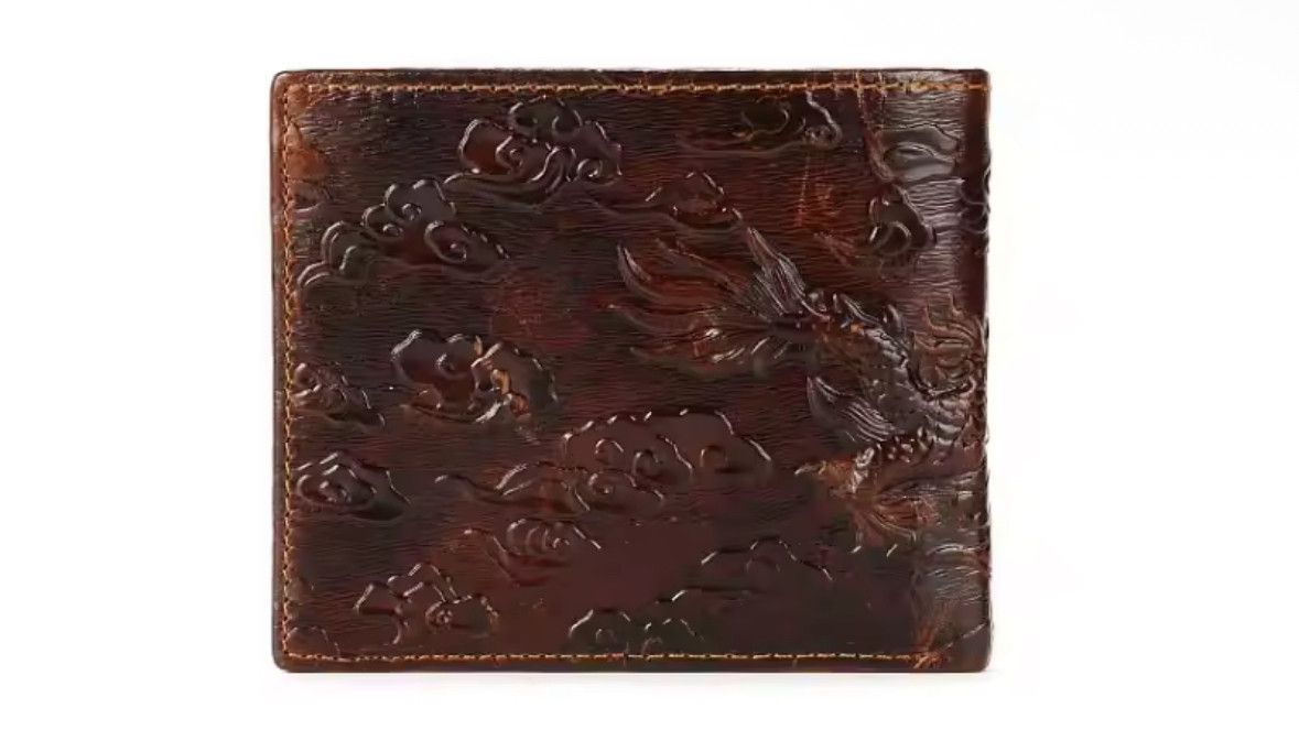 Vintage High Quality Leather Short Wallet 3D Dragon Card Wallet Size ONE SIZE - 2 Thumbnail