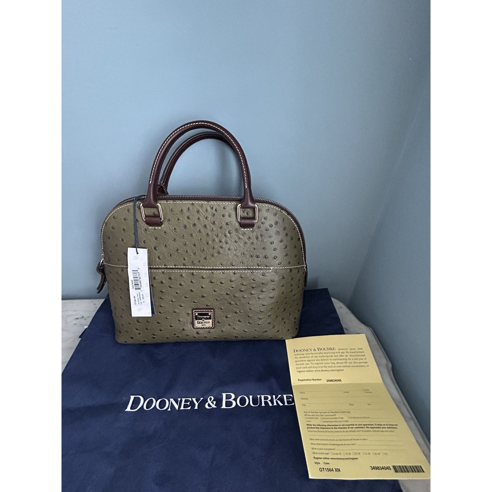 Dooney & Bourke NWT Dooney Bourke Ostrich Leather Carter Satchel Olive Dome Size ONE SIZE - 18 Thumbnail
