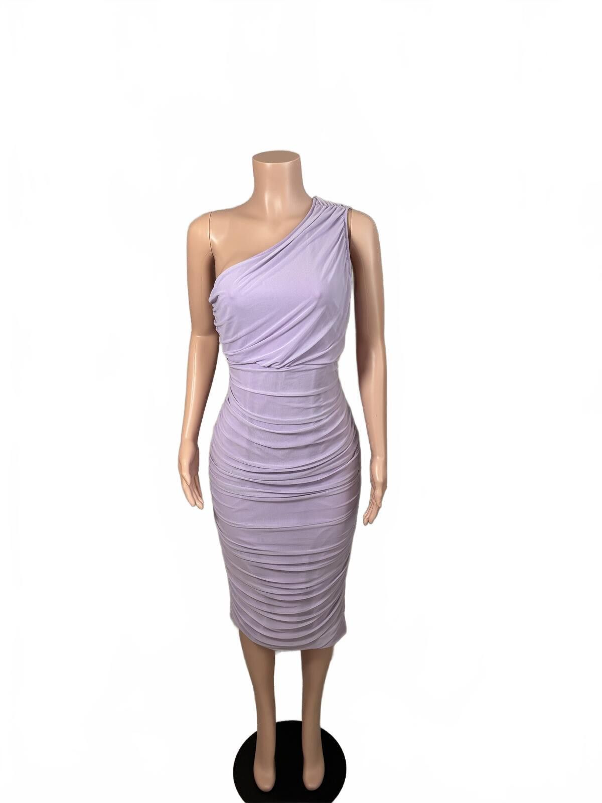 The Unbranded Brand One-Shoulder Ruched Midi Dress in Light Purple XL Size XL / US 12-14 / IT 48-50 - 2 Thumbnail