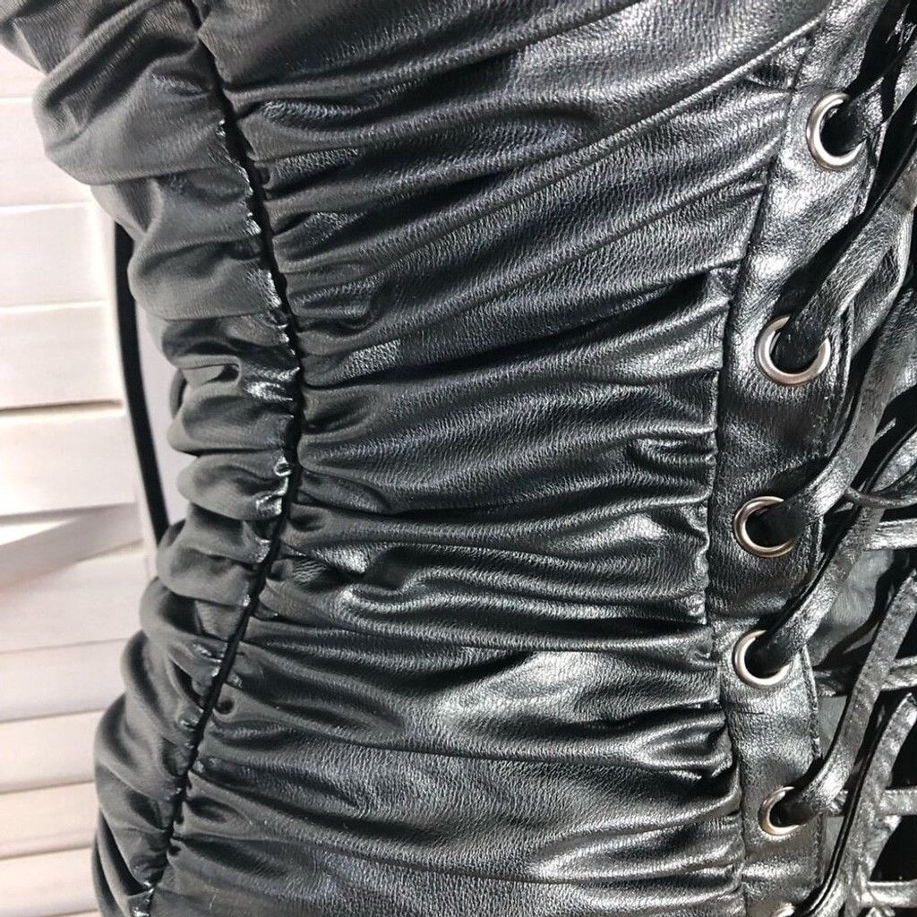 Forever 21 Lace-Up Tube Mini Dress Corset Strapless Leather Black sz S Size S / US 4 / IT 40 - 10 Thumbnail