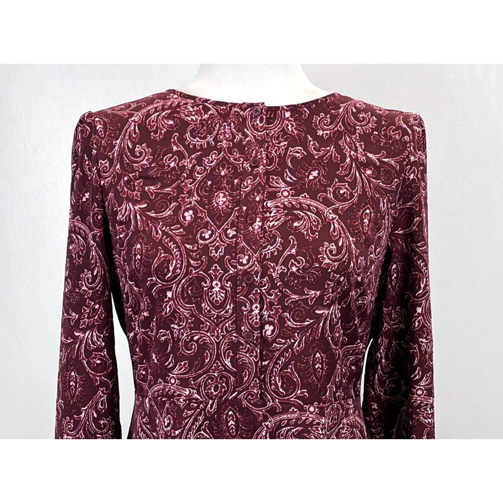 Loft LOFT Shirt Dress Sz 6 Womens Burgundy Paisley Long Sleeve Shirt Dress Womens Regular Size 6 Fall Spring Summer Winter Vintage No (VGUC) Size M / US 6-8 / IT 42-44 - 5 Thumbnail