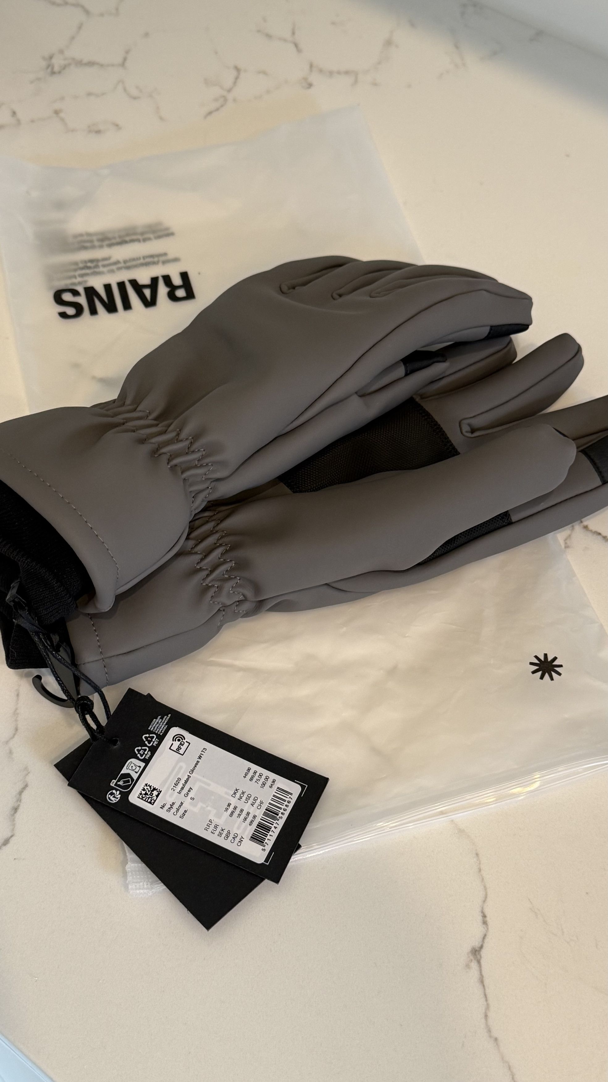 Rains Small Rains Insulated Gloves - Grey Size ONE SIZE - 2 Thumbnail