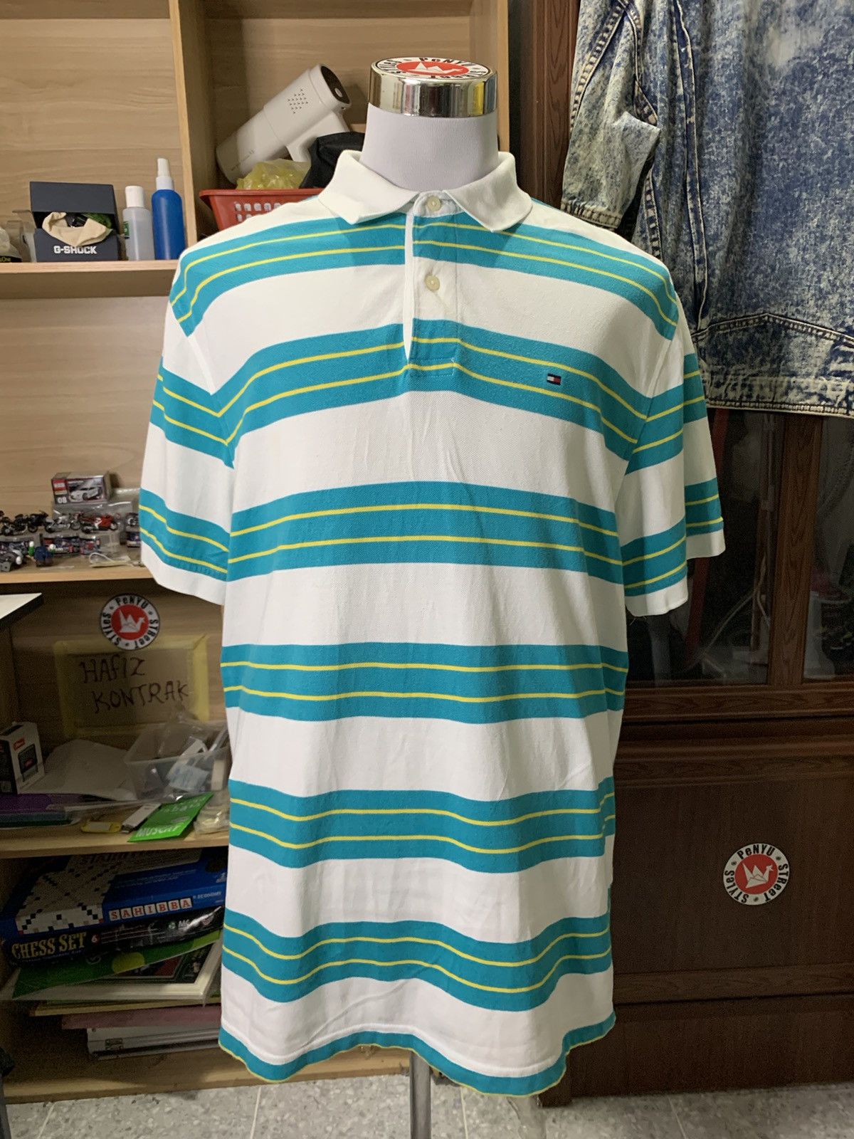 Tommy Hilfiger Y2K/2000s Blue Striped Tommy Hilfiger Polo Shirt! Size US XL / EU 56 / 4 - 1 Thumbnail