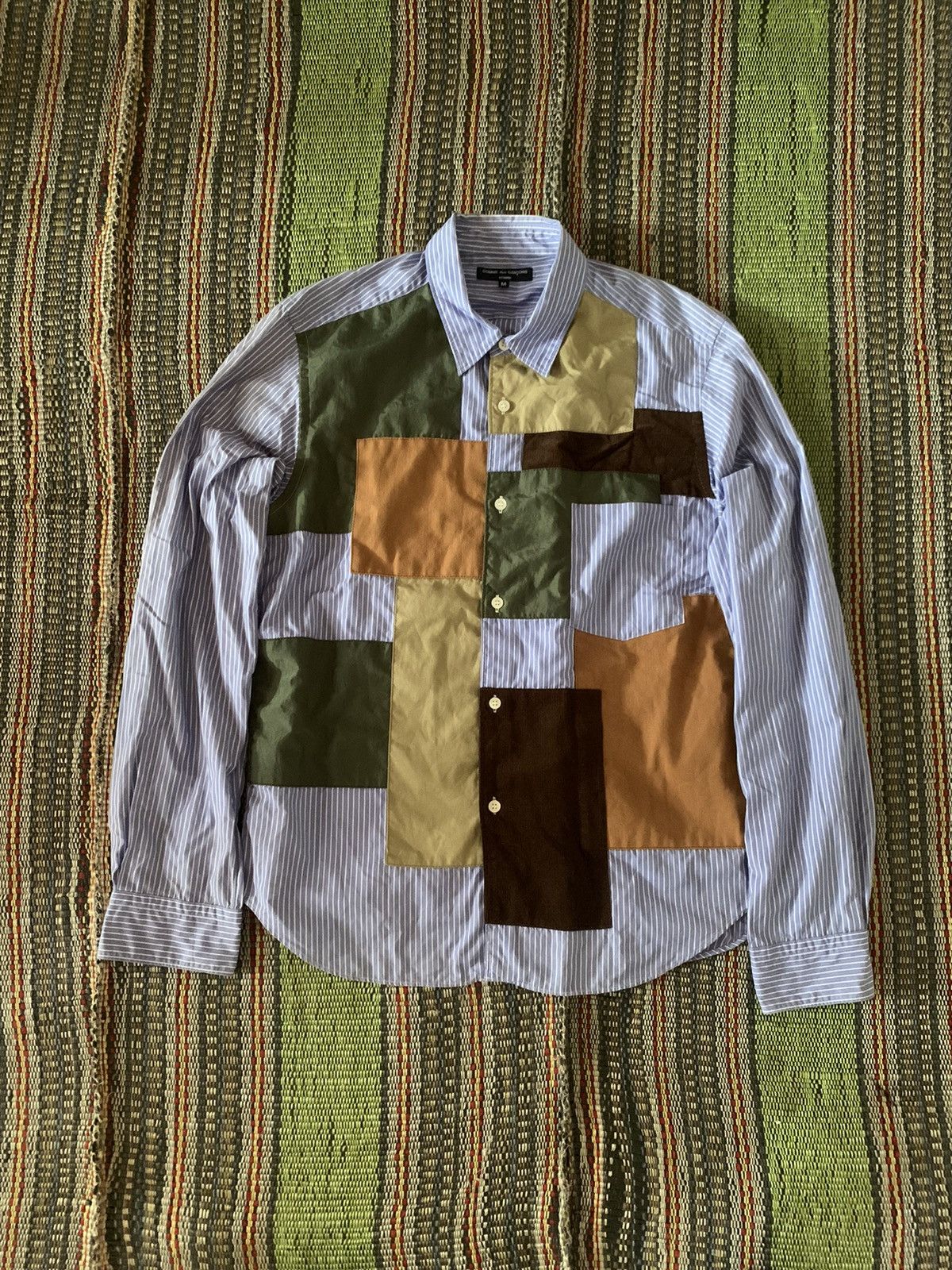image of Ad2009 Comme Des Garcons Patchwork Shirt in Blue Patchwork, Men's (Size Medium)