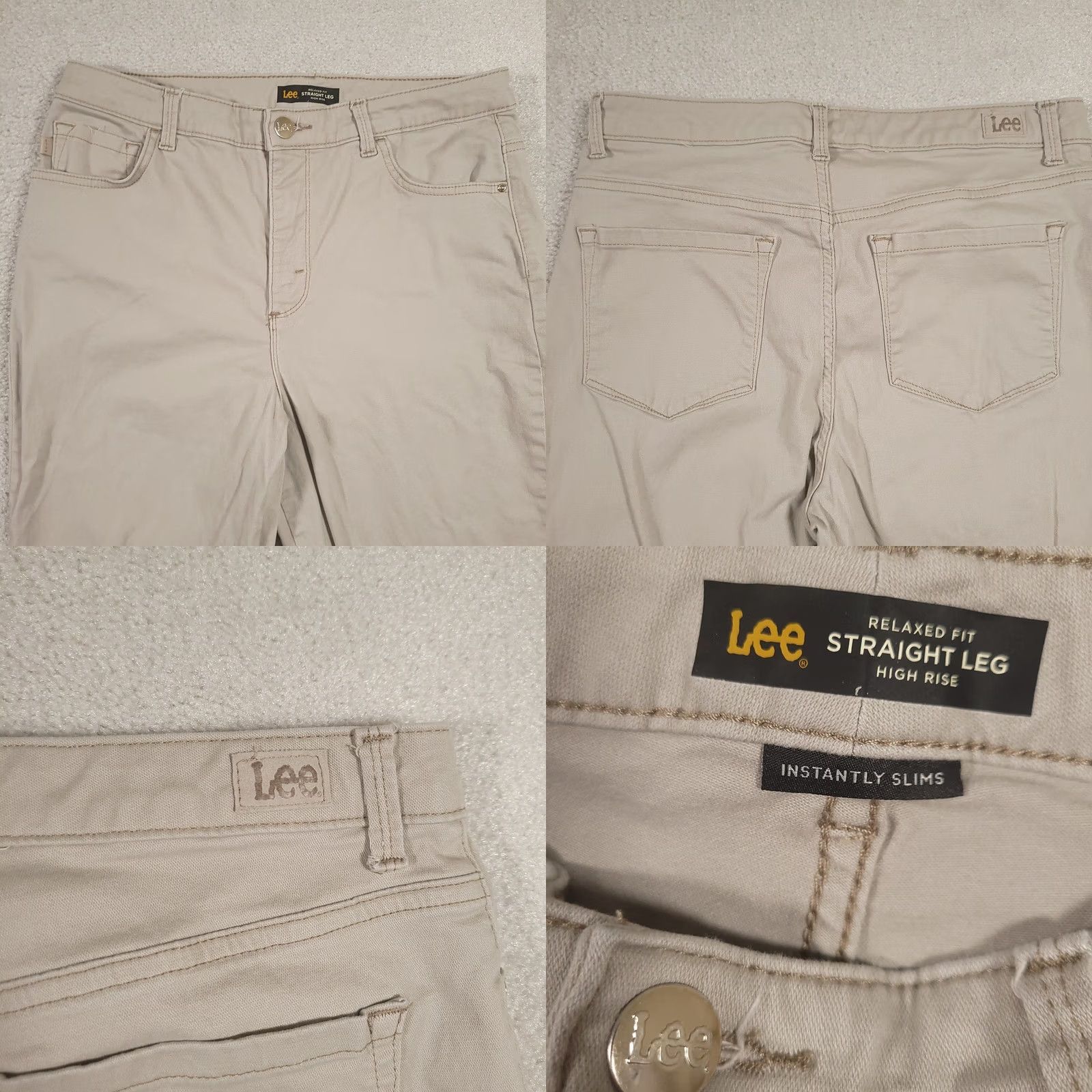Lee Lee Pants Womens 12 Medium Relaxed High Rise Straight Leg Chino Beige Twill Cotton Spandex Pockets Inseam 30 Womens Size 34" / US 12 / IT 48 - 8 Thumbnail