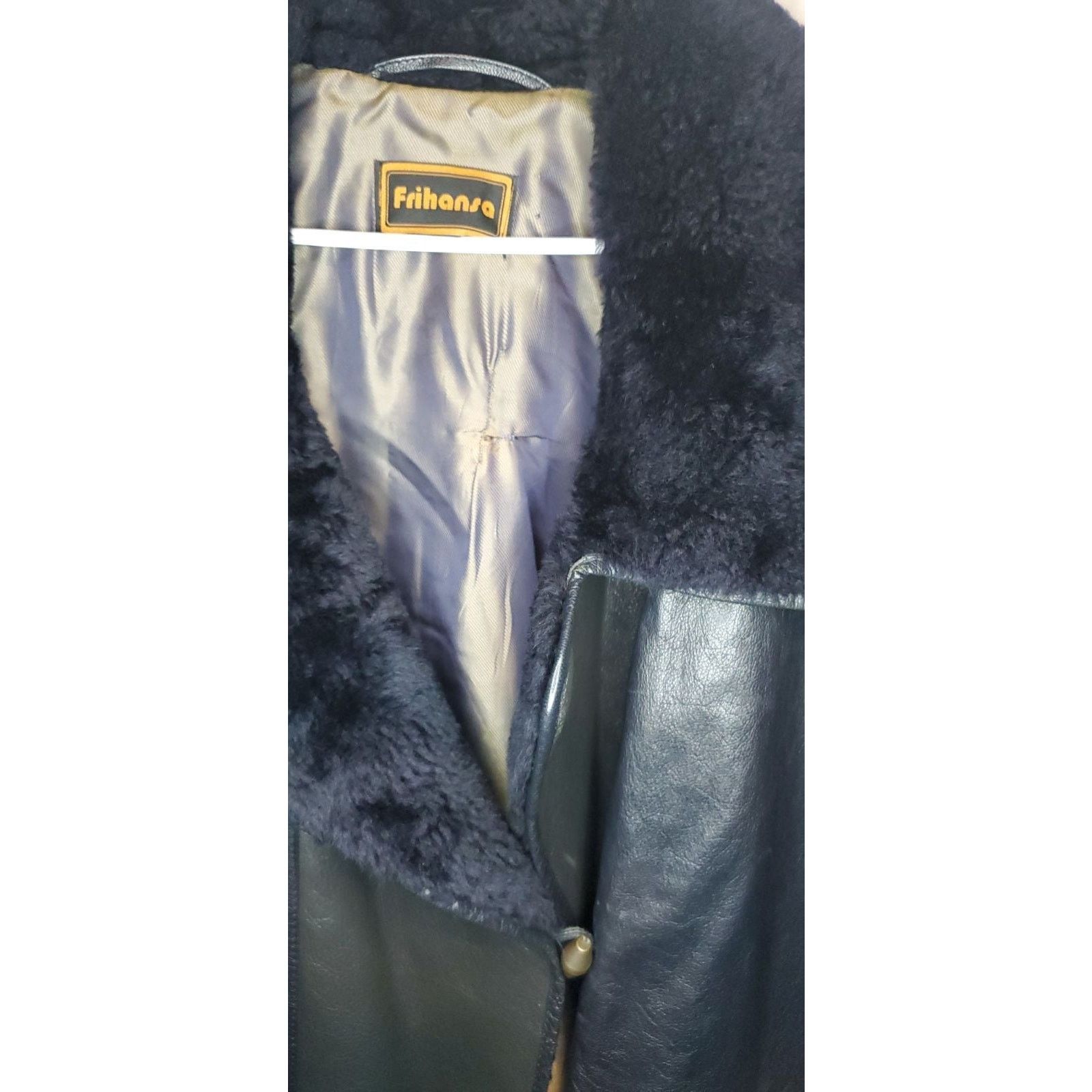 Other Frihansa Black Leather Jacket with Sherpa Collar Size 12 Size XL / US 12-14 / IT 48-50 - 3 Thumbnail