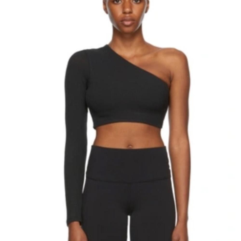 Designer ALO Yoga l Body Wave Black One Shoulder Ribbed Crop Medium Size M / US 6-8 / IT 42-44 - 1 Thumbnail