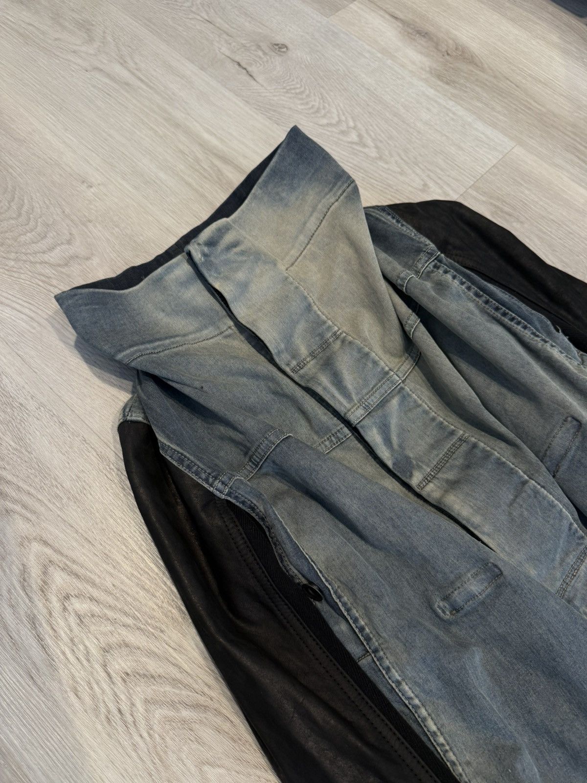 Rick Owens Drkshdw s/s 2015 leather sleeve hustler denim jacket!! Size US S / EU 44-46 / 1 - 3 Thumbnail