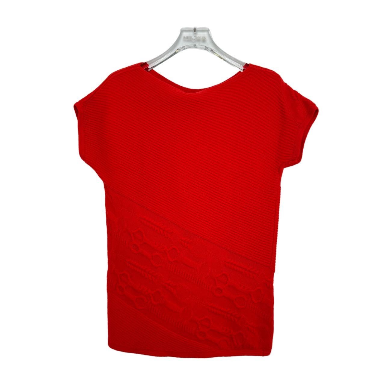 Hermes Hermes Red Jacquard Knit Short Sleeve Top K26WX Size XXS / US 00 / IT 34 - 2 Thumbnail