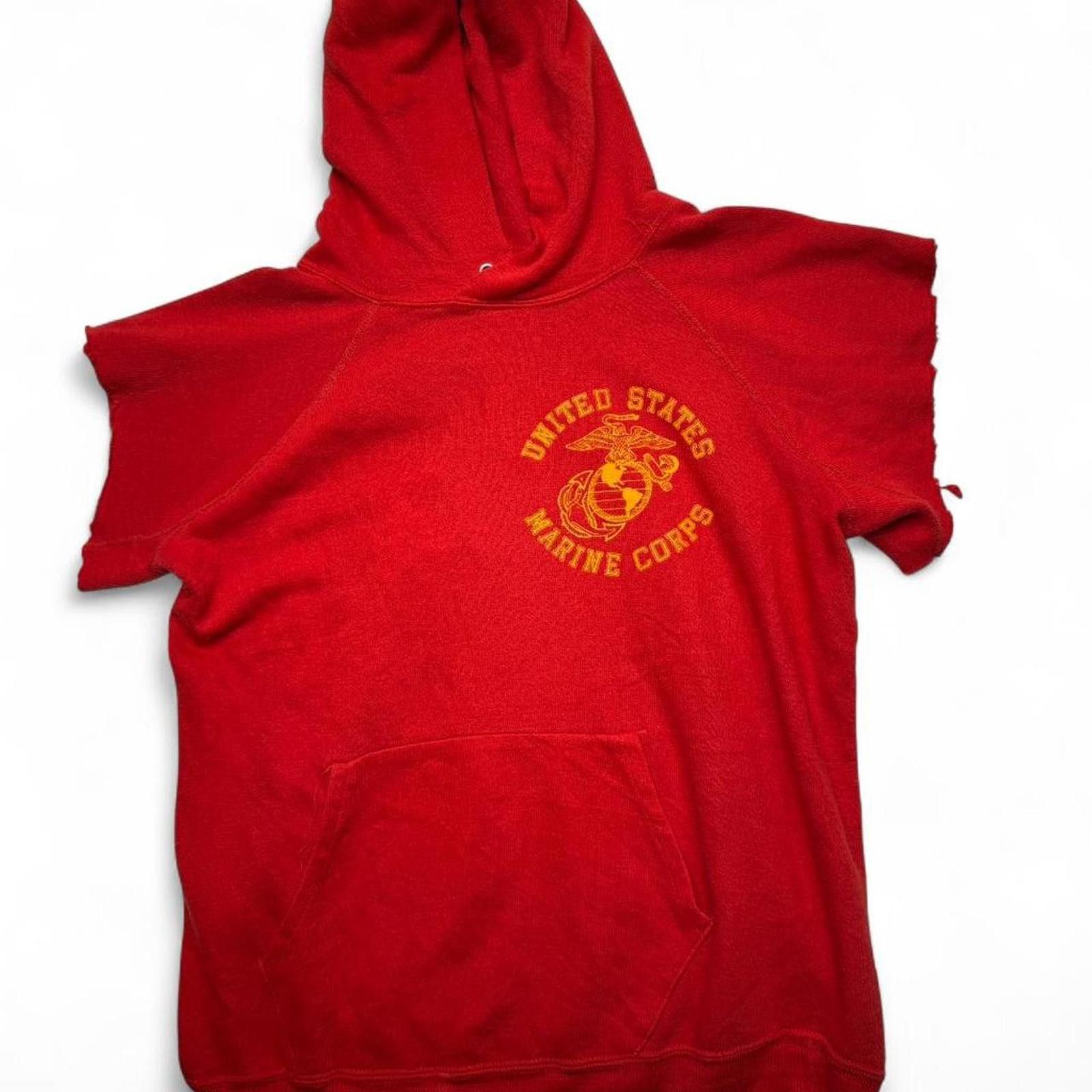 Other 1970s/80s thrashed USMC hoodie, cutoff sleeves, size S/m Size US M / EU 48-50 / 2 - 2 Thumbnail