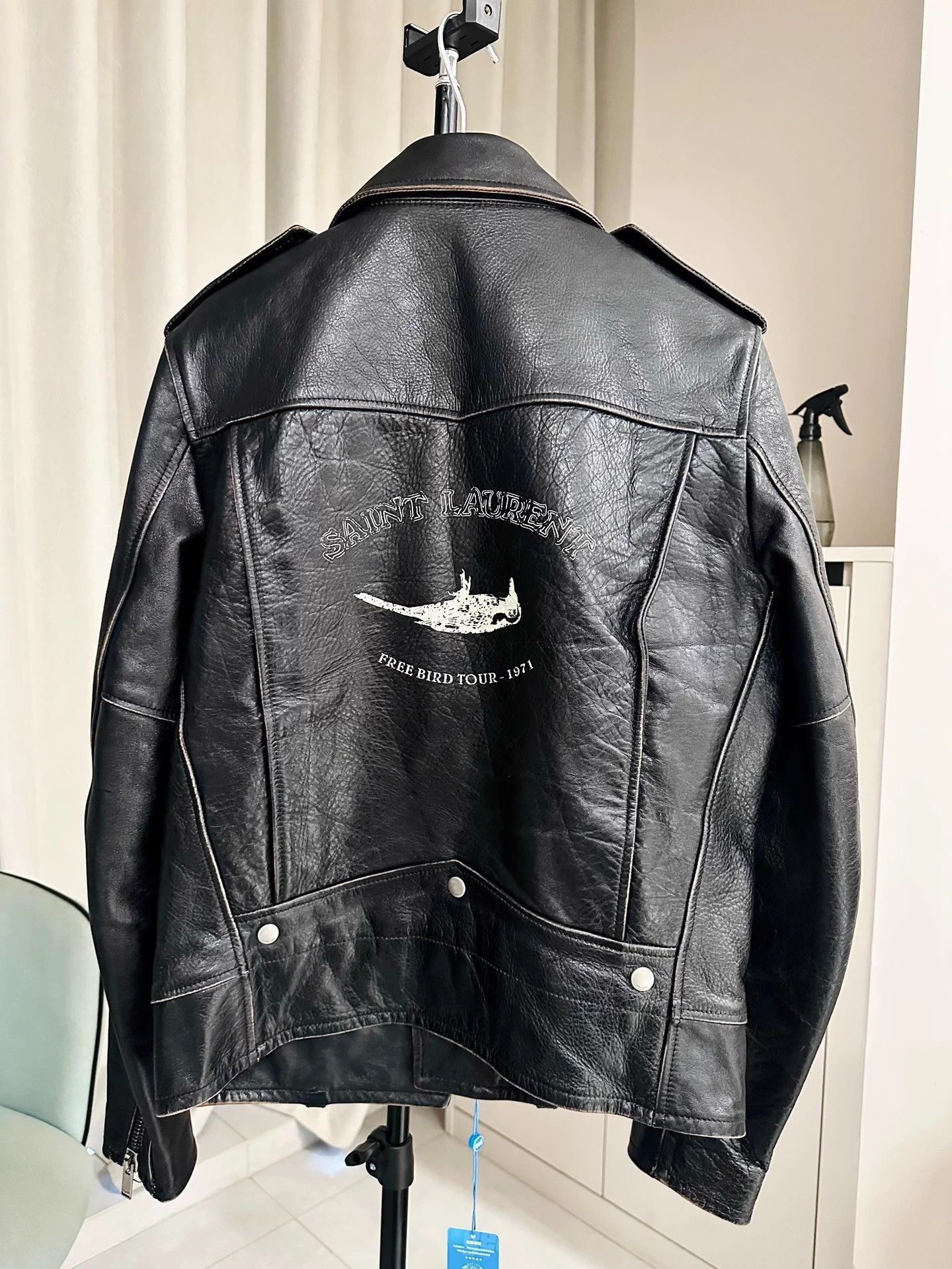 Saint Laurent Paris Black Leather Jacket with Back Graphic - Size M Size US M / EU 48-50 / 2 - 1 Thumbnail