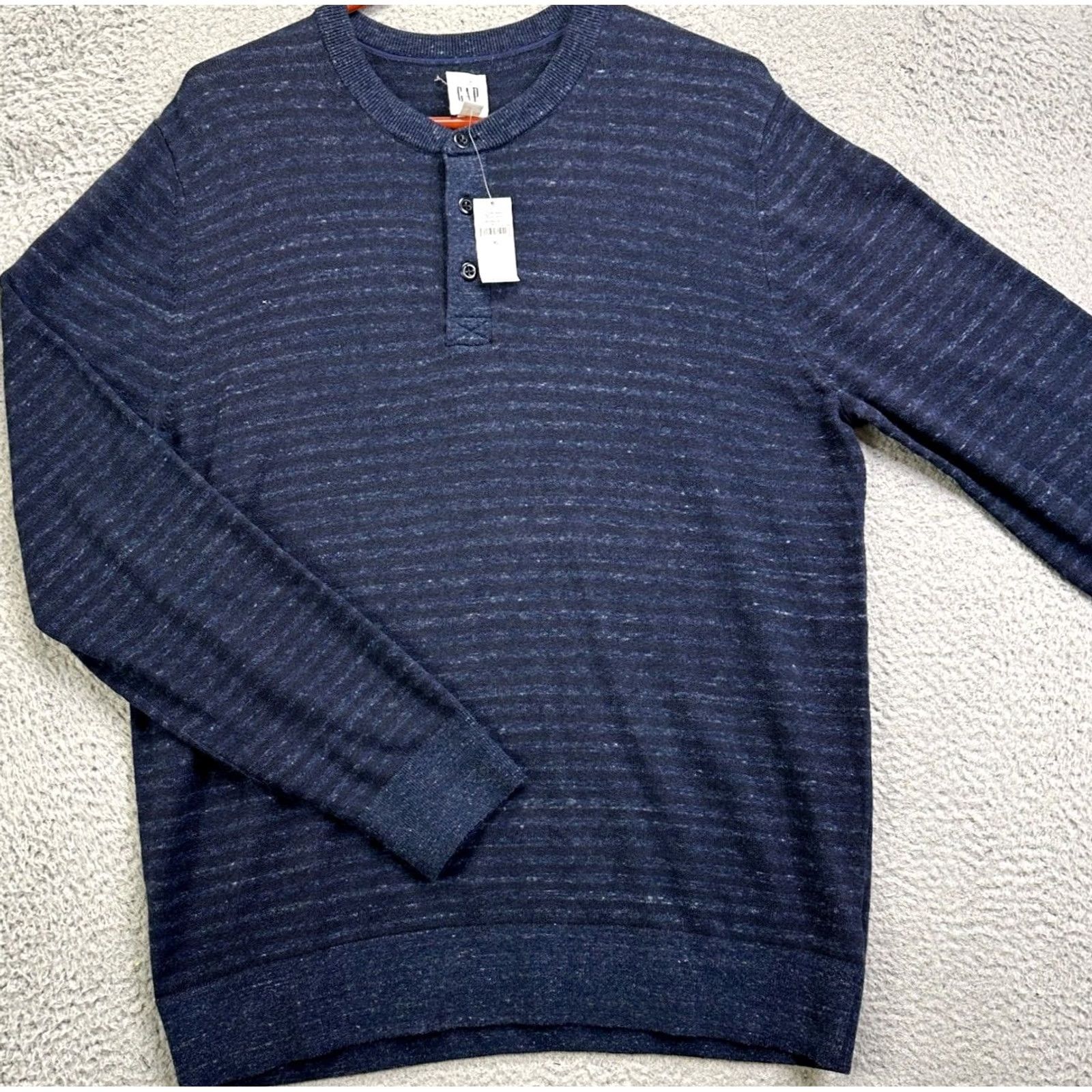Gap GAP Sweatshirt Henley Pullover Mens XL Dark Blue Striped Gift Casual Outdoor Walking 60s? Size US XL / EU 56 / 4 - 5 Thumbnail