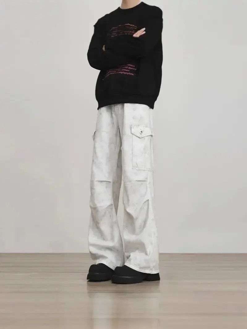 Japanese Brand Retro loose dirty white straight leg jeans Size US 32 / EU 48 - 2 Thumbnail
