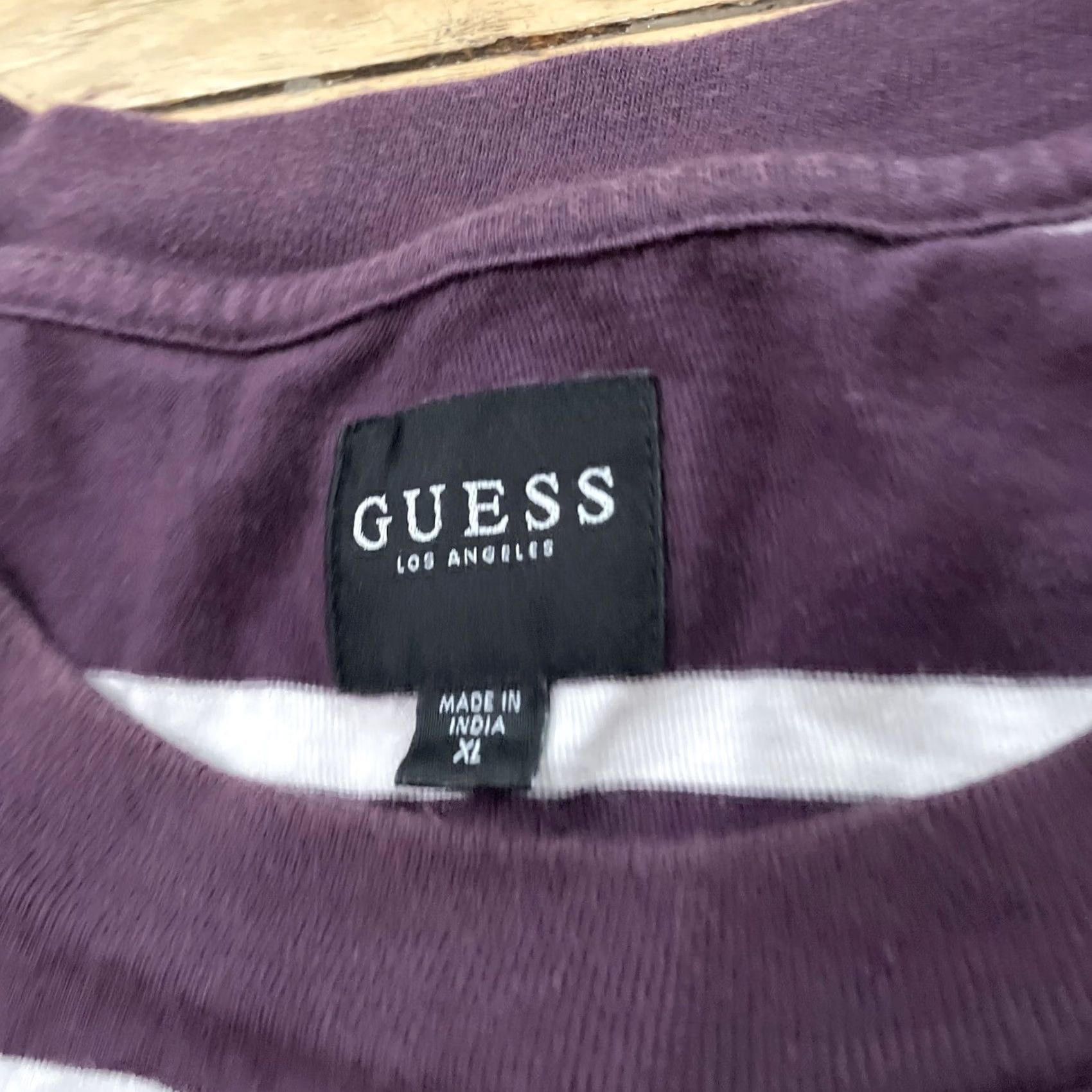 Guess GUESS Los Angeles T Shirt Men XL Striped Hip Hop Crew Tee XL White Red Maroon Logo Embroidered Pattern: Striped, 90s, Classic, Colorful Size US XL / EU 56 / 4 - 6 Thumbnail