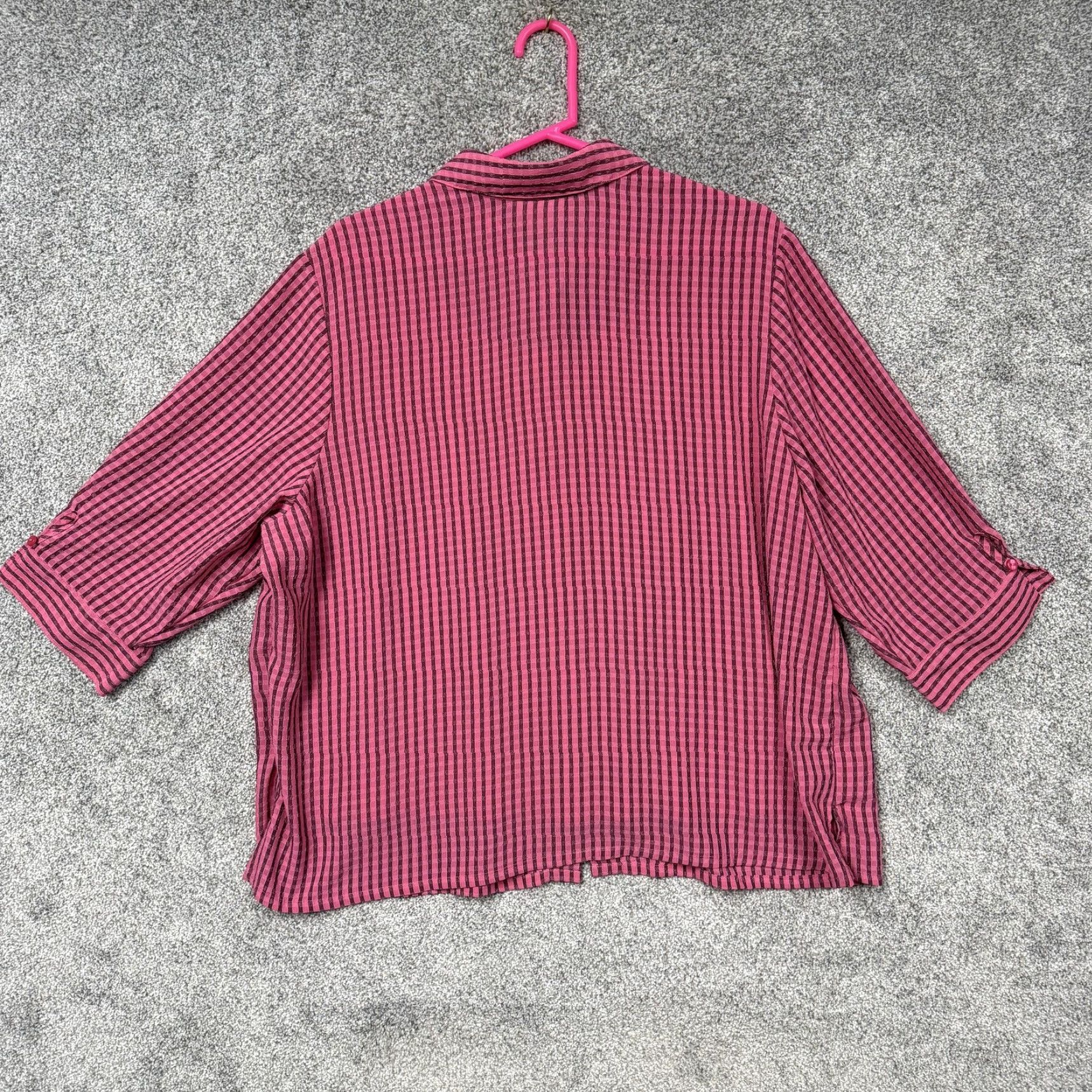 Vintage Vintage Joanna Pink Black Striped Button-Up Blouse 2XL Women 3/4 Sleeve Office Chic Grandmacore Size XXL / US 16-18 / IT 52-54 - 7 Thumbnail