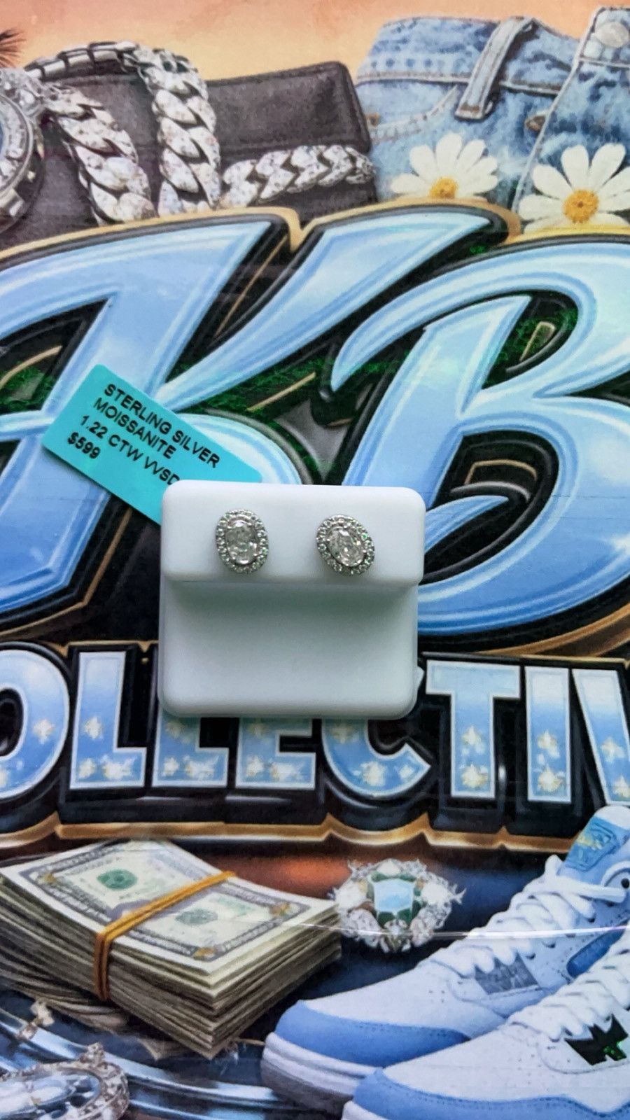 Other 925 sterling silver oval Moissanite studs Size ONE SIZE - 2 Thumbnail