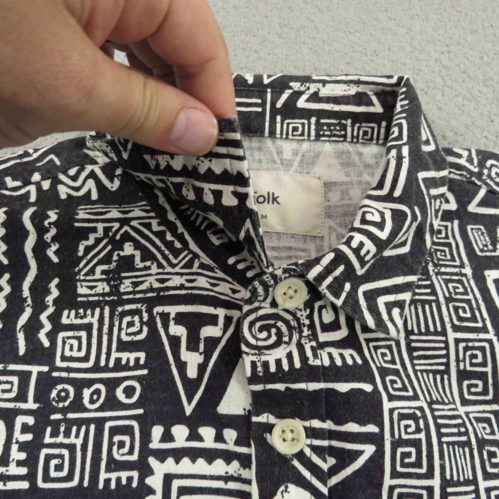 Folk Folk Shirt Mens M Black Linen Blend Inca Aztec Button Up Geometric Short Sleeve Casual Shirt Men Size US M / EU 48-50 / 2 - 4 Thumbnail
