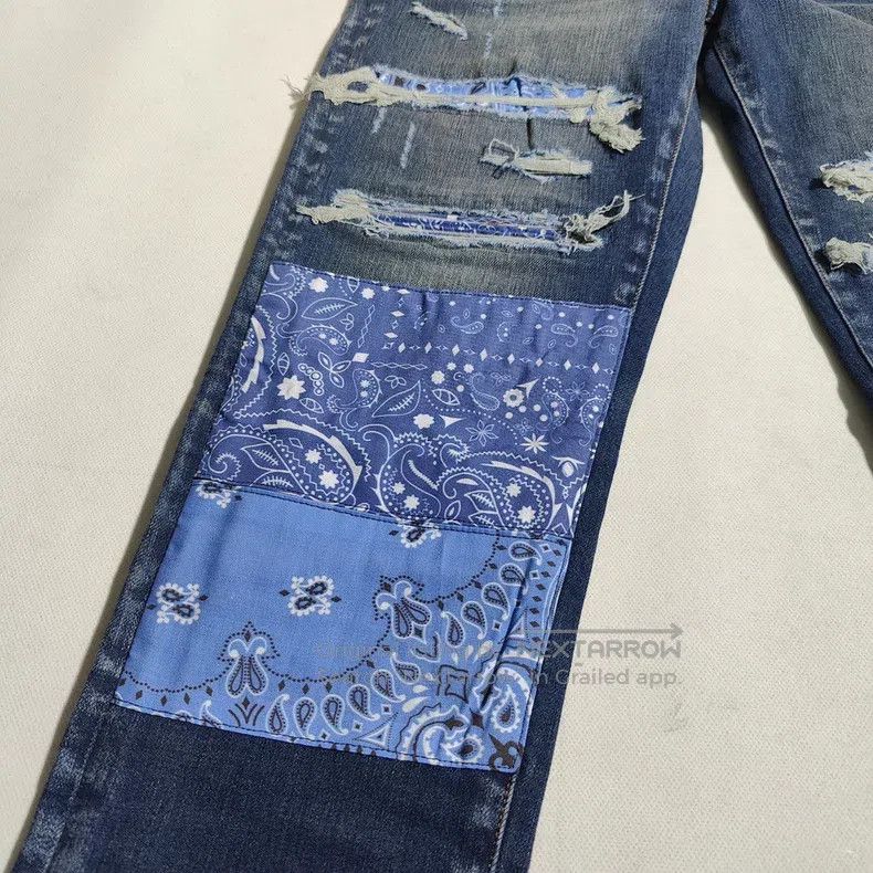 Amiri Amiri Size 33 Knife cut cashew flower patch blue jeans Size US 33 - 2 Thumbnail