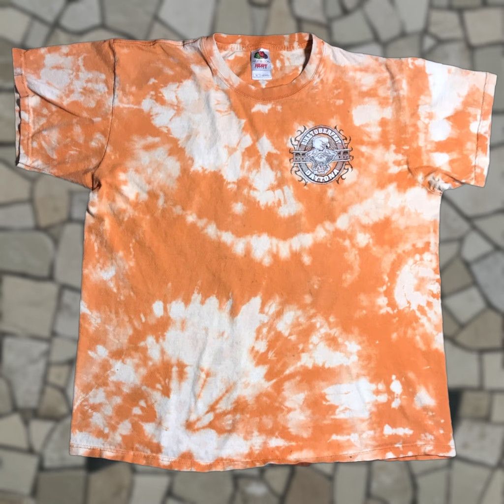 Fruit Of The Loom VINTAGE Bike To Berfest Daytona Beach 2010 Mens Tag XL T Shirt Acid Wash Orange Tie Dye Size US XL / EU 56 / 4 - 1 Thumbnail