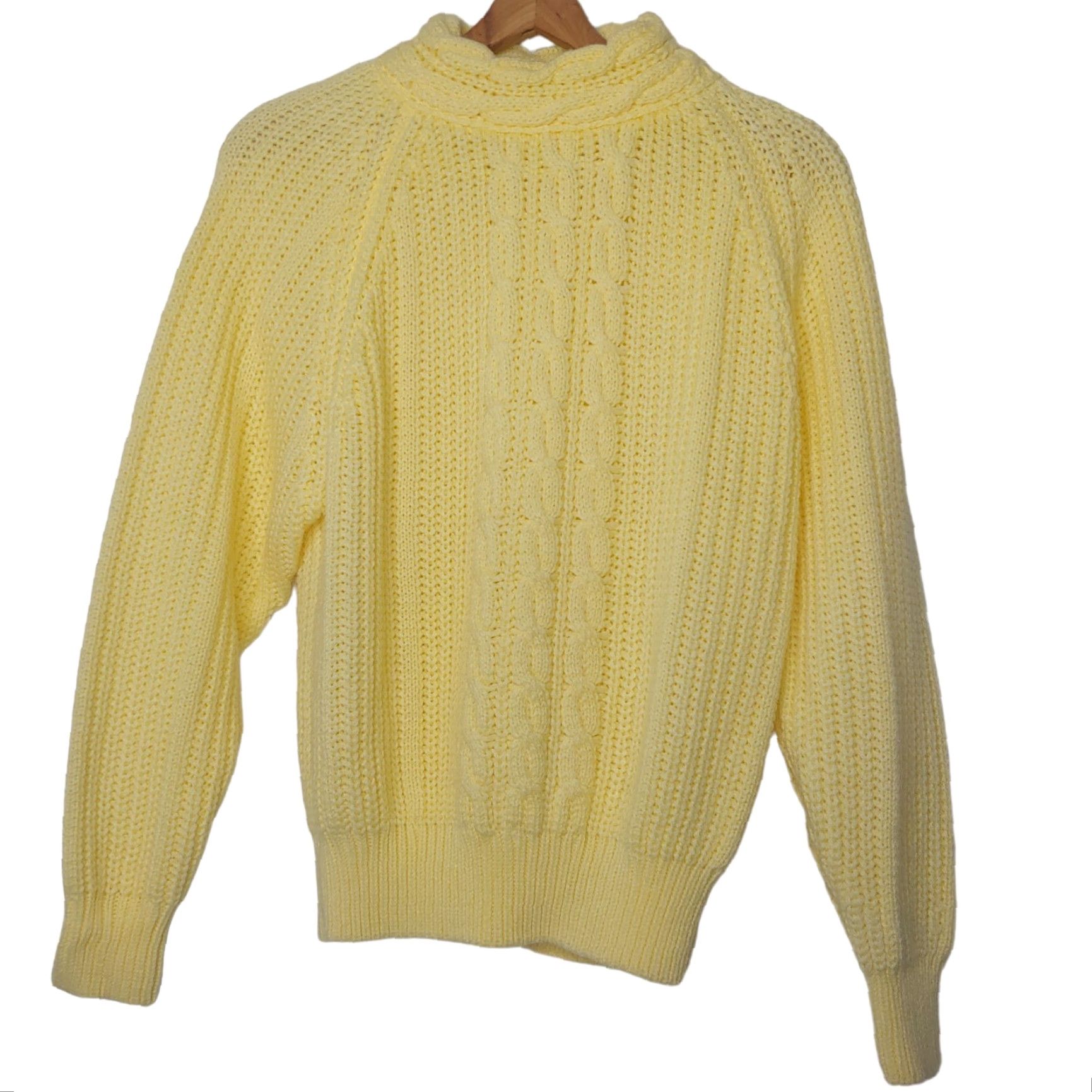 Vintage VINTAGE American Line Sweater Large Yellow High Neck Cable Knit Chunky-Knit 1990s Womens Size L / US 10 / IT 46 - 2 Thumbnail