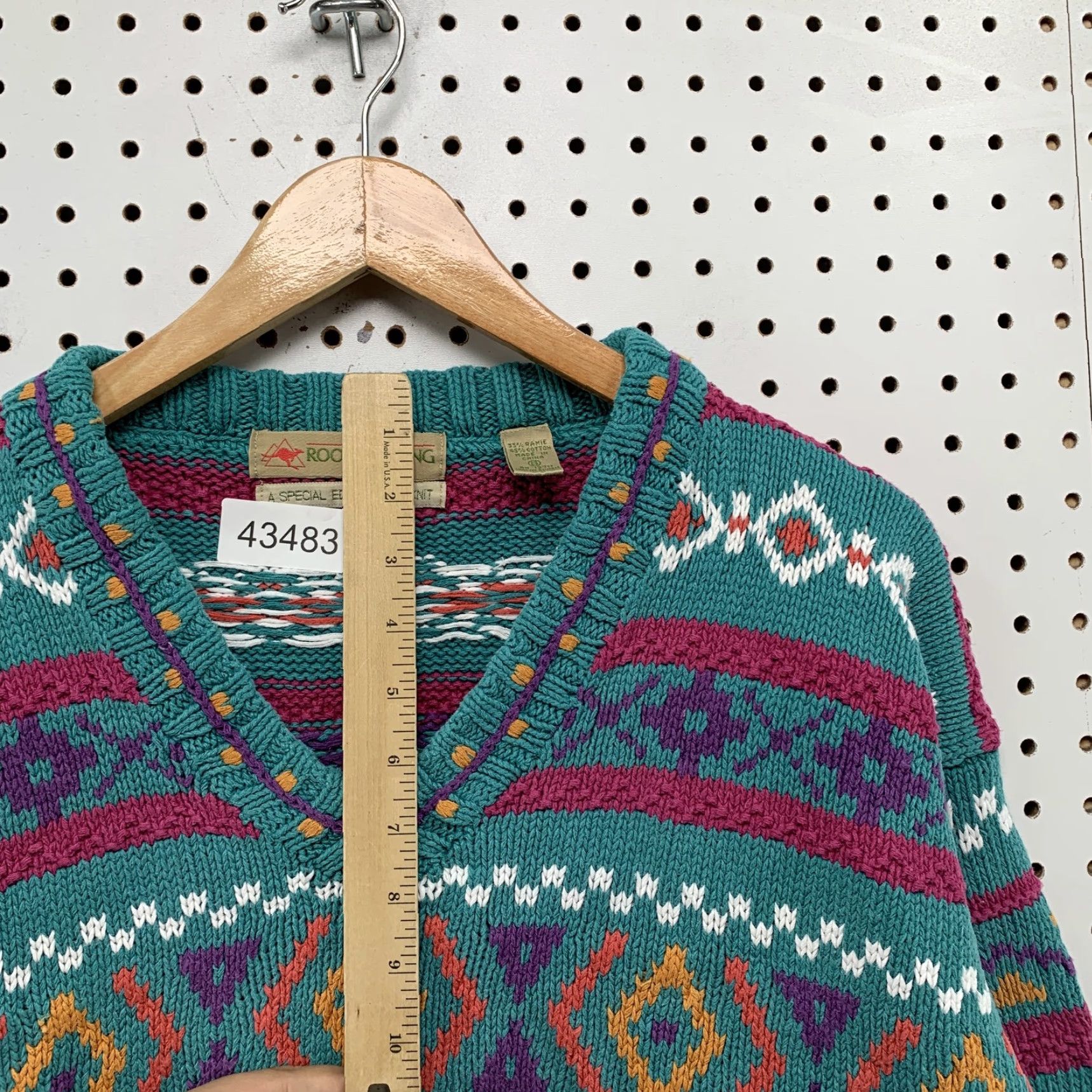 Vintage VINTAGE Roo Special Edition Handknit Sweater Women Large V Neck Chunky-Knit Green Cotton Ramie Winter Pullover Size L / US 10 / IT 46 - 6 Thumbnail