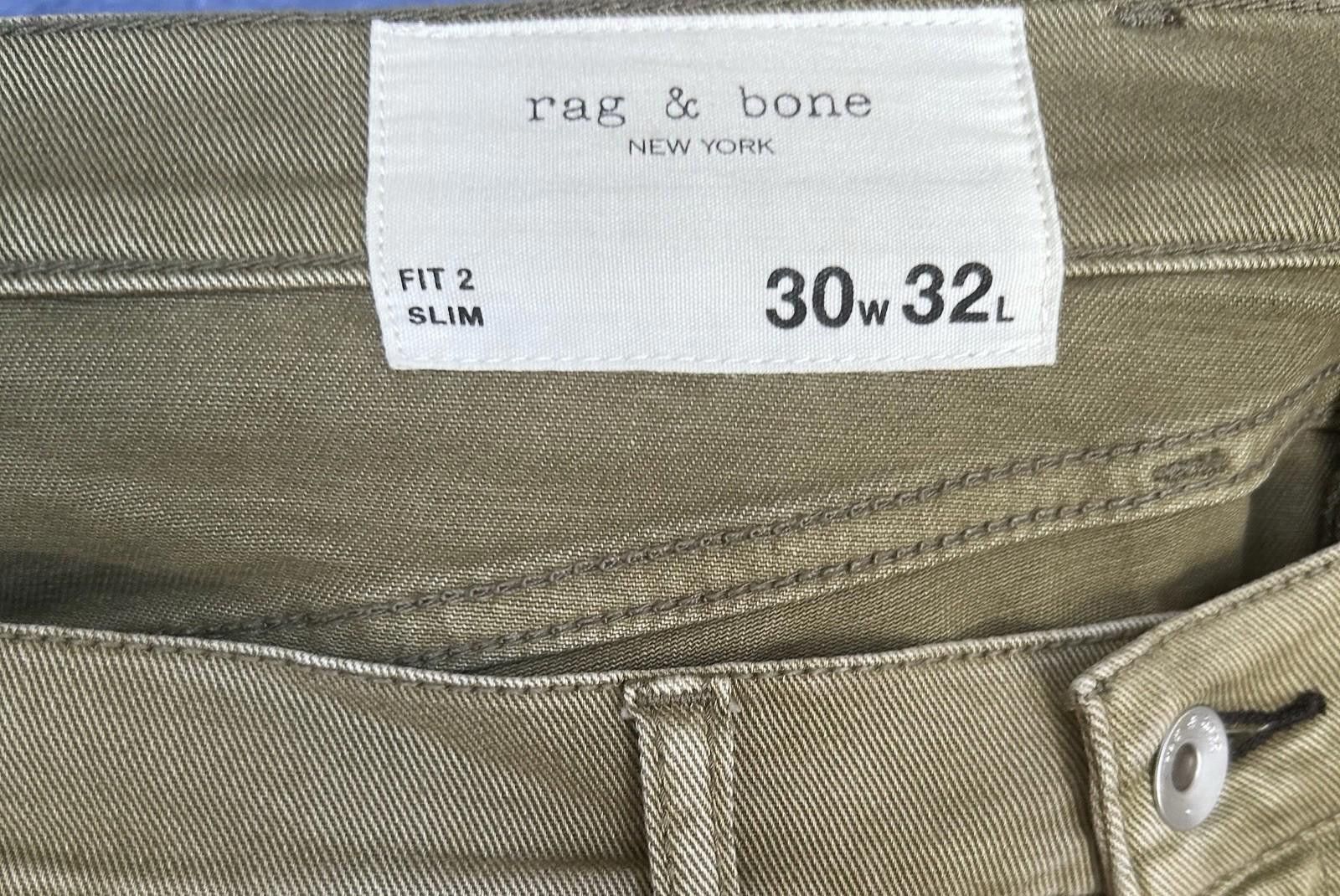 Rag & Bone Rag & Bone Fit 2 Slim Jeans 30x32 Olive Cotton Men's Pants Size US 30 / EU 46 - 4 Thumbnail