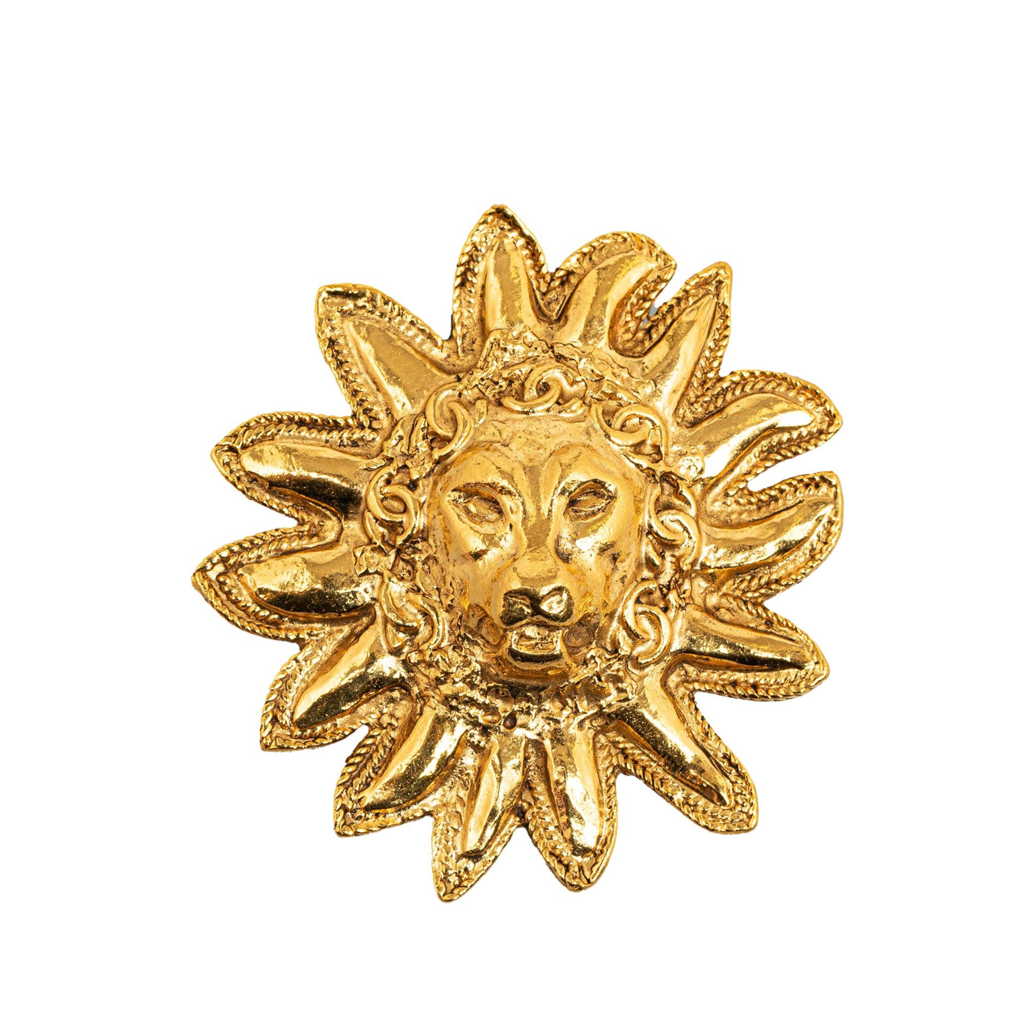 image of Chanel Lion Head Brooch Costume Brooch in Gold, Women's