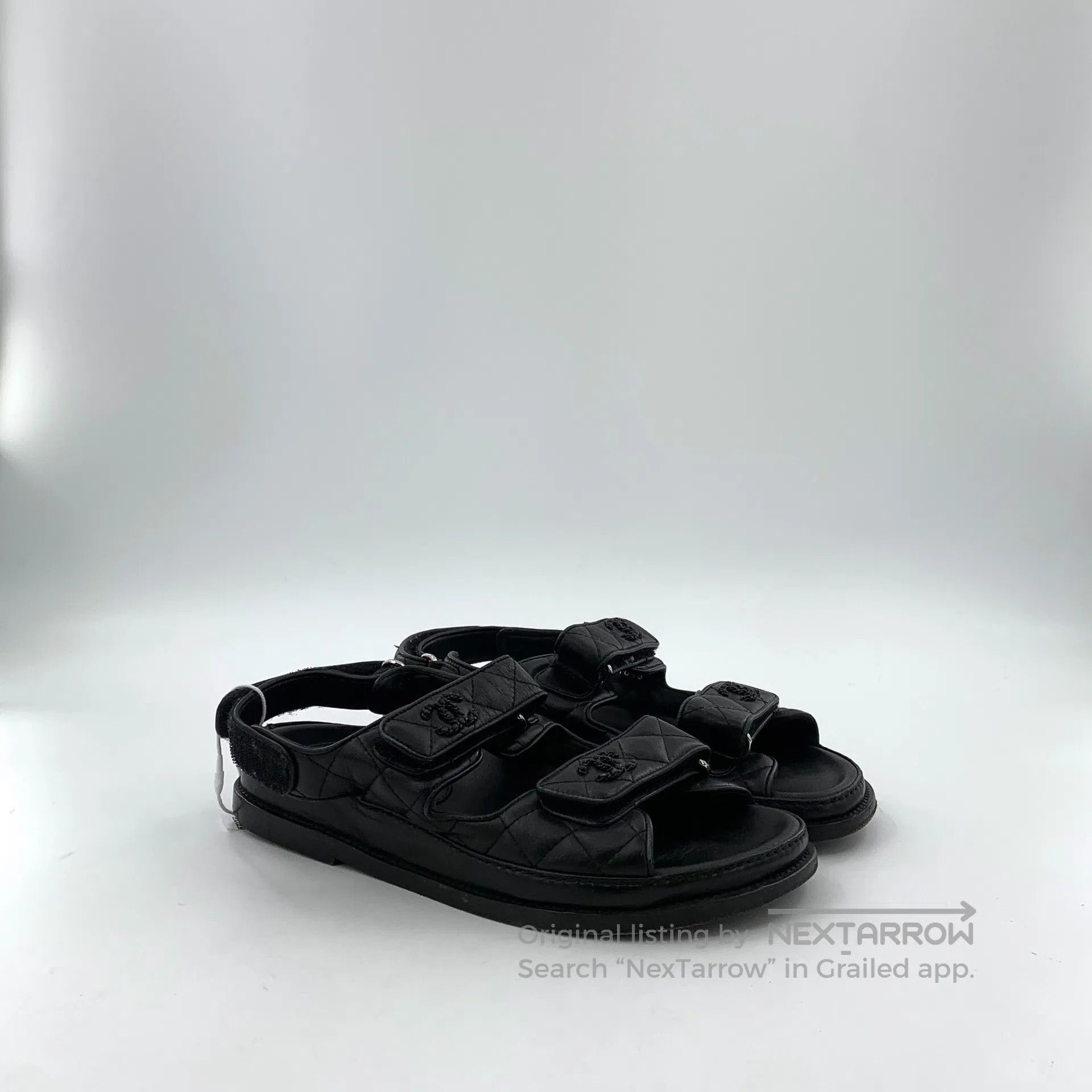 Chanel Chanel Black Logo Mark Magic Tape Casual Flat Sandals| Size US 7.5 / IT 37.5 - 2 Thumbnail