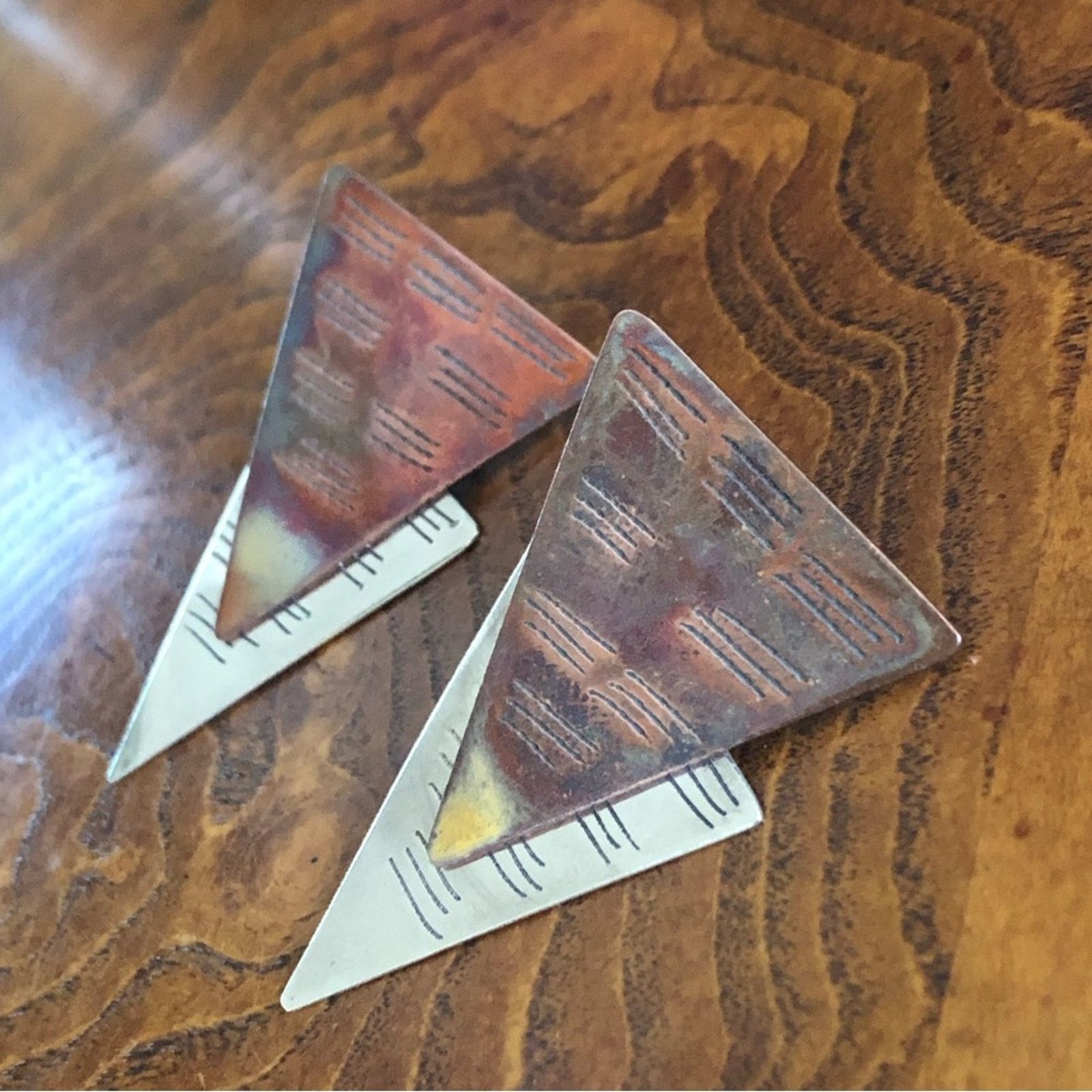 Vintage Vintage hand crafted artist copper and sterling earrings Size ONE SIZE - 7 Thumbnail