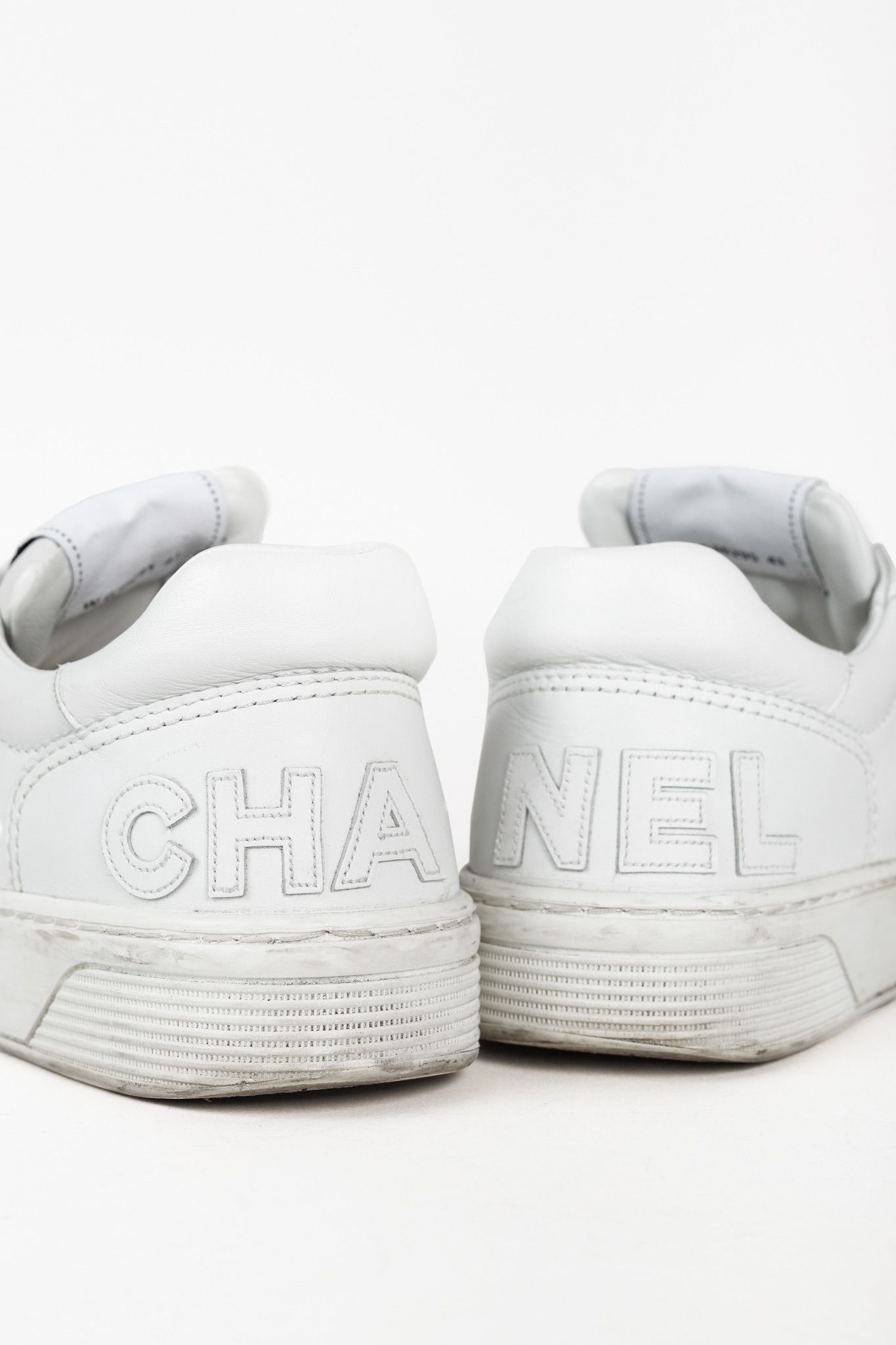 Chanel Chanel White Perforated Logo Leather Lace-Up Sneakers Size US 10.5 / IT 40.5 - 9 Thumbnail