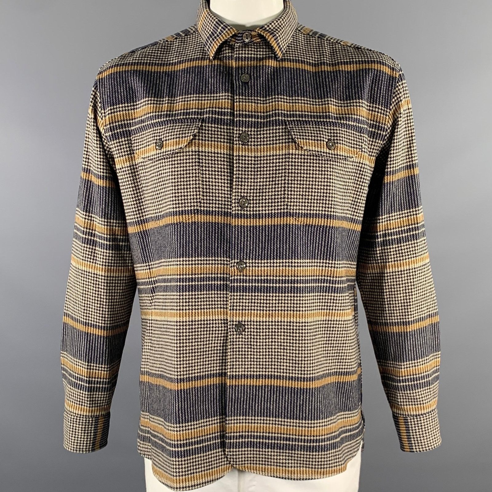 Pendleton PENDLETON L Navy Tan Houndstooth Wool Long Sleeve Shirt Size US L / EU 52-54 / 3 - 1 Thumbnail