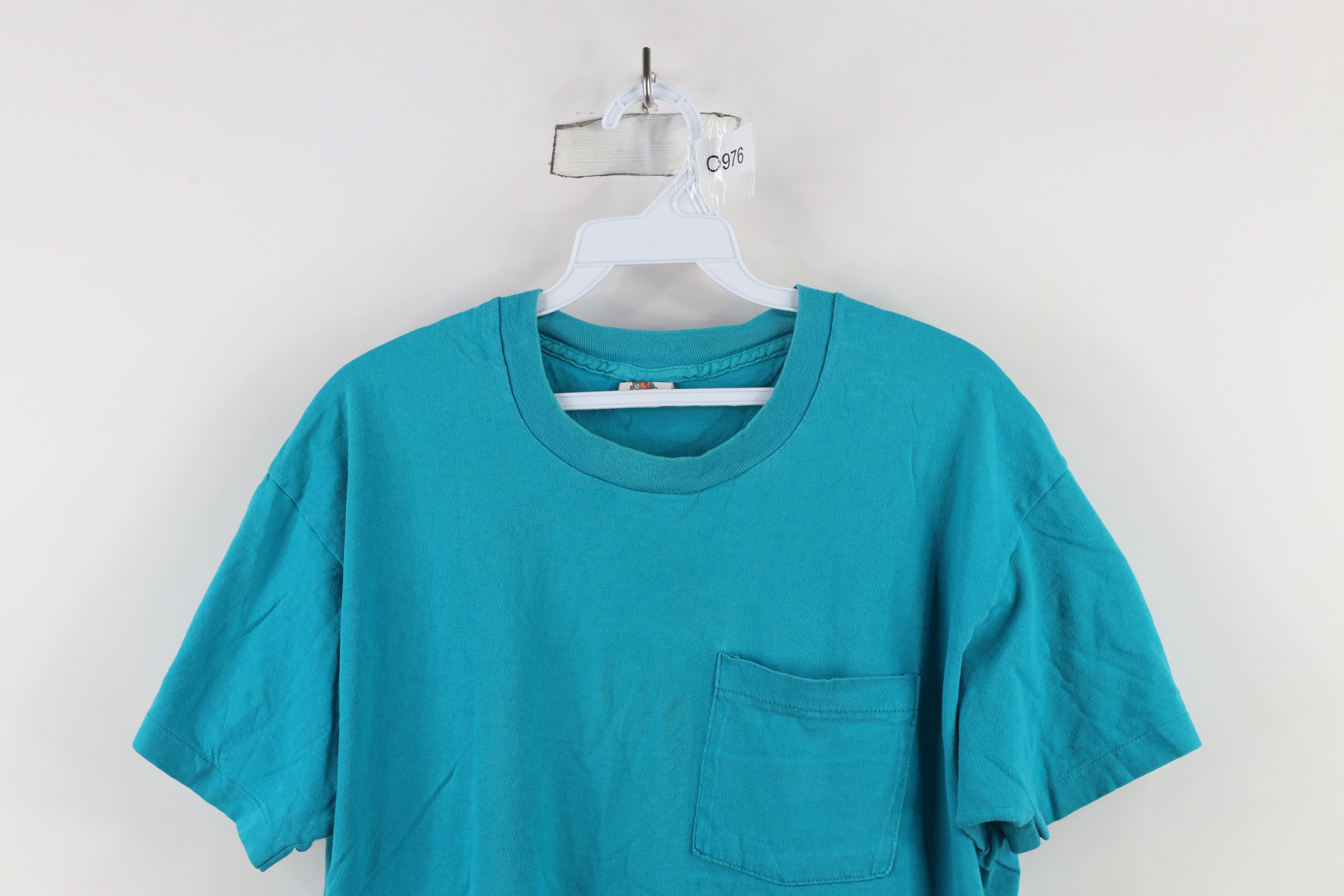 Vintage Vintage 90s Streetwear Blank Cotton Pocket T-Shirt Teal USA Size US XL / EU 56 / 4 - 2 Thumbnail