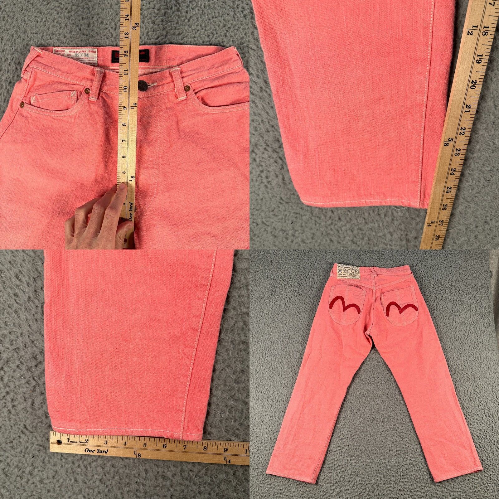 Yamane Jeans Pink 27 Inseam 26 Regular Fit Denim Cotton Straight Leg Jeans Womens
