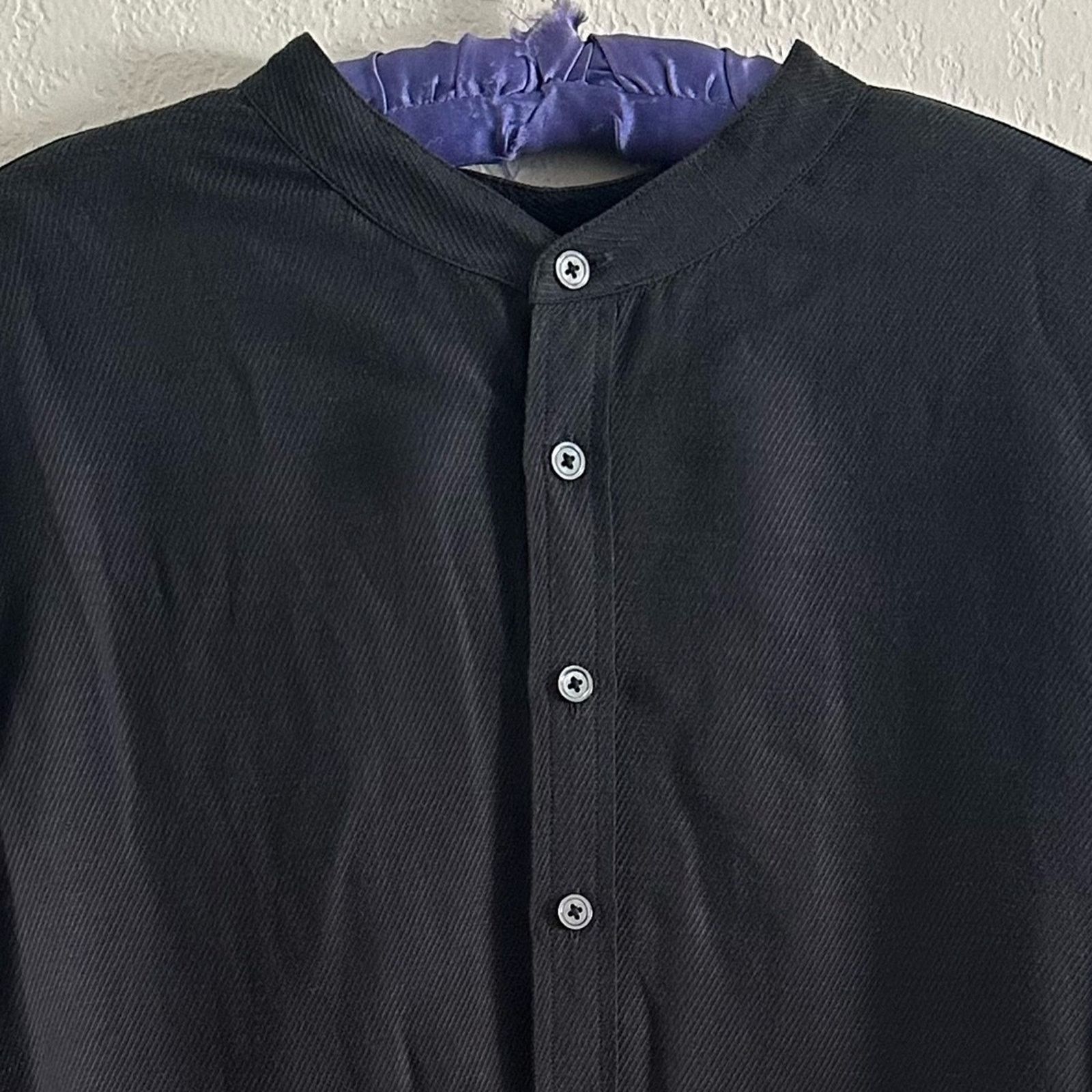 John Varvatos S/21 Twill Linen Blend Shirt Sz XL Midnight Blue Band Collar Size US XL / EU 56 / 4 - 3 Thumbnail