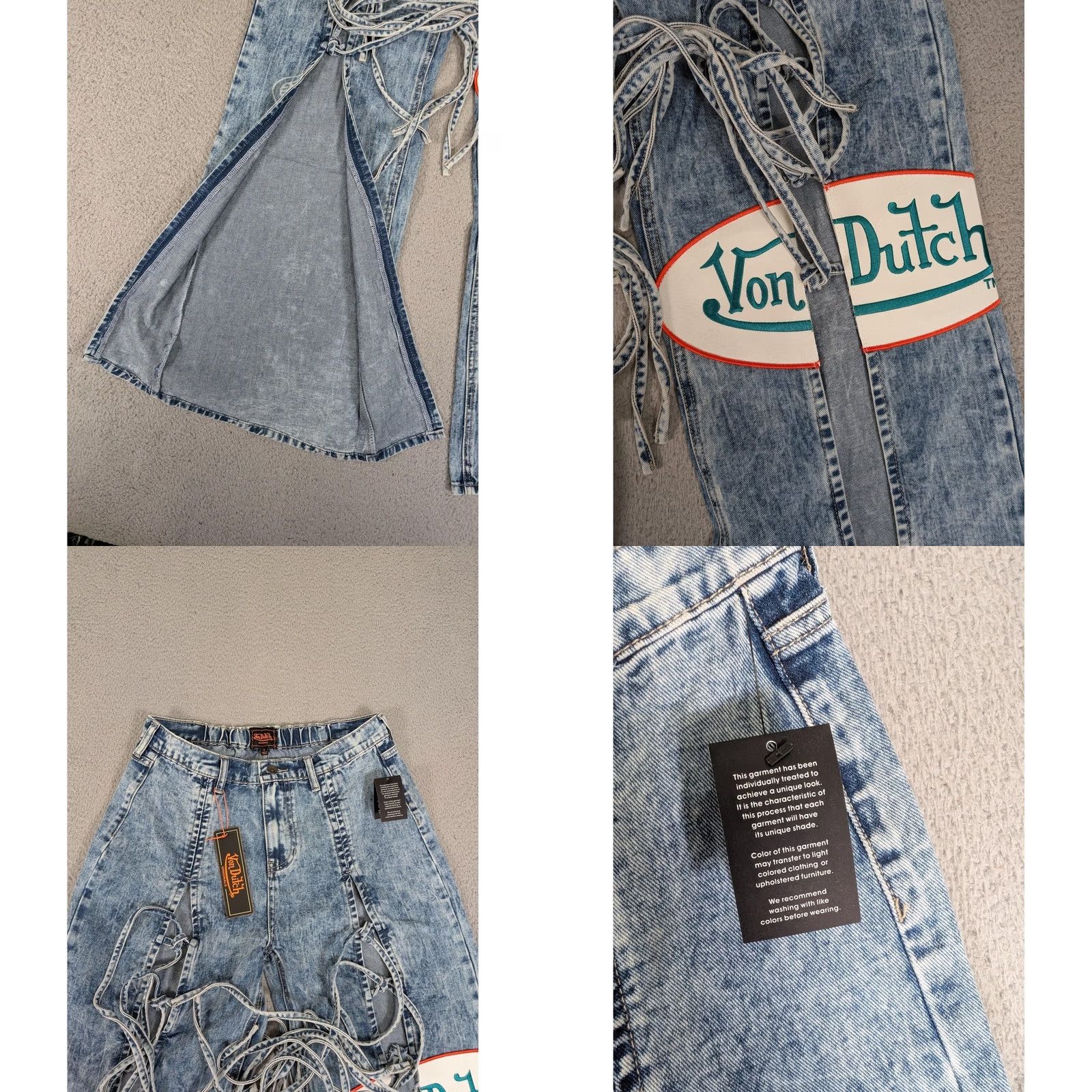 Von Dutch VINTAGE? No. Von Dutch Tie Front Wide Leg Jeans Womens 7 Light Wash Denim Patch Logo Y2K New Size 28" / US 6 / IT 42 - 9 Thumbnail