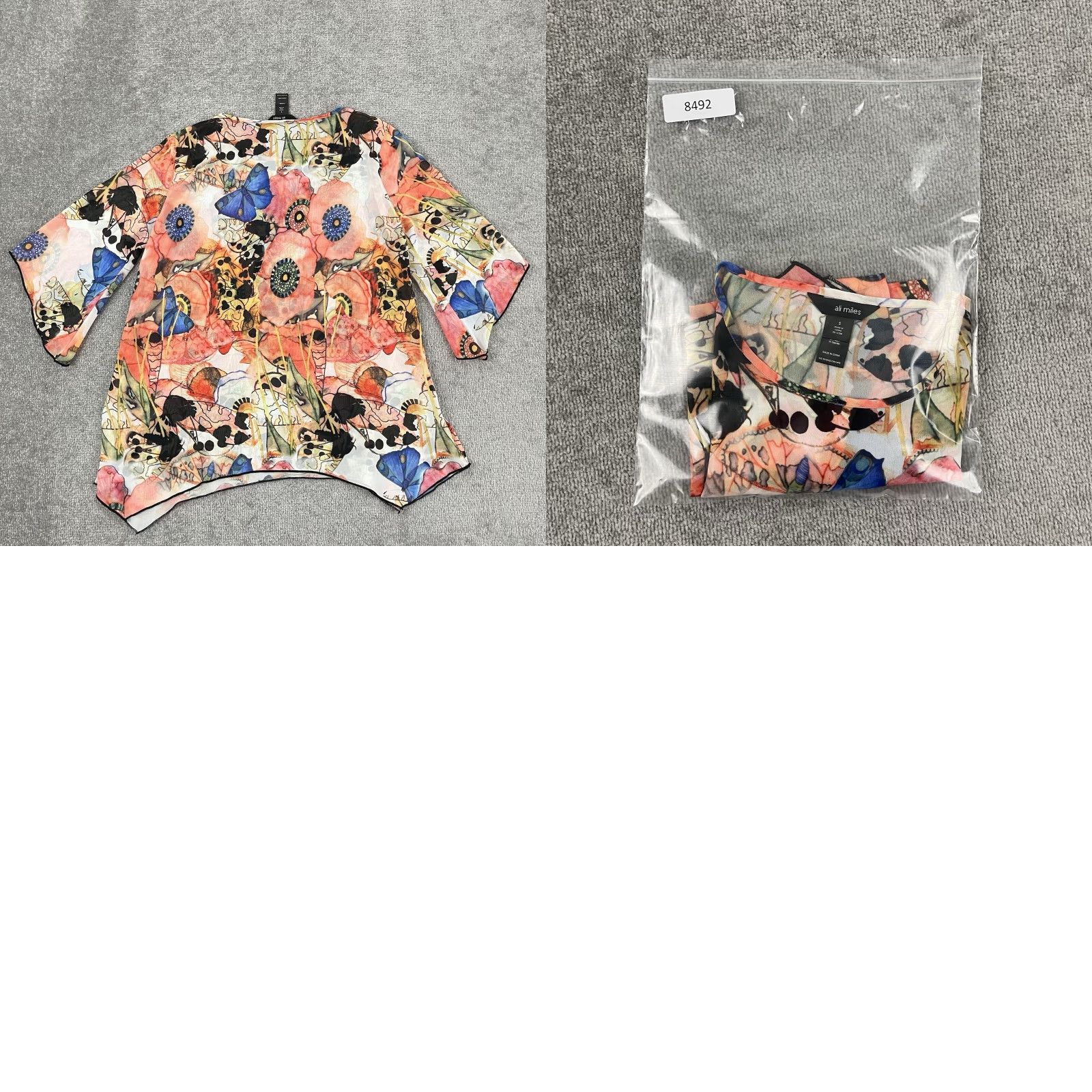 Vintage ALI MILES Shirt Womens Small Wearable Art Abstract Floral Sheer Blouse Flare Top Size S / US 4 / IT 40 - 8 Thumbnail