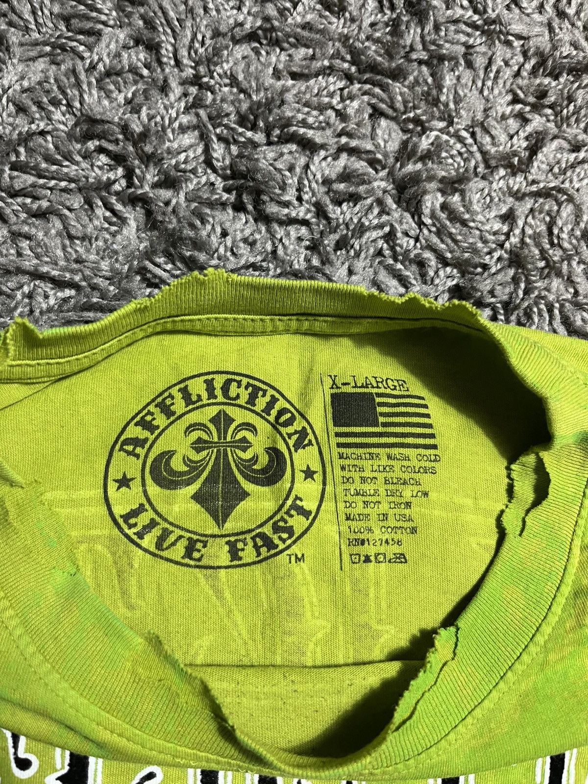 Affliction AFFLICTION SMOKING SKULL LIME LAVA COTTON T-SHIRT Size US XL / EU 56 / 4 - 7 Thumbnail