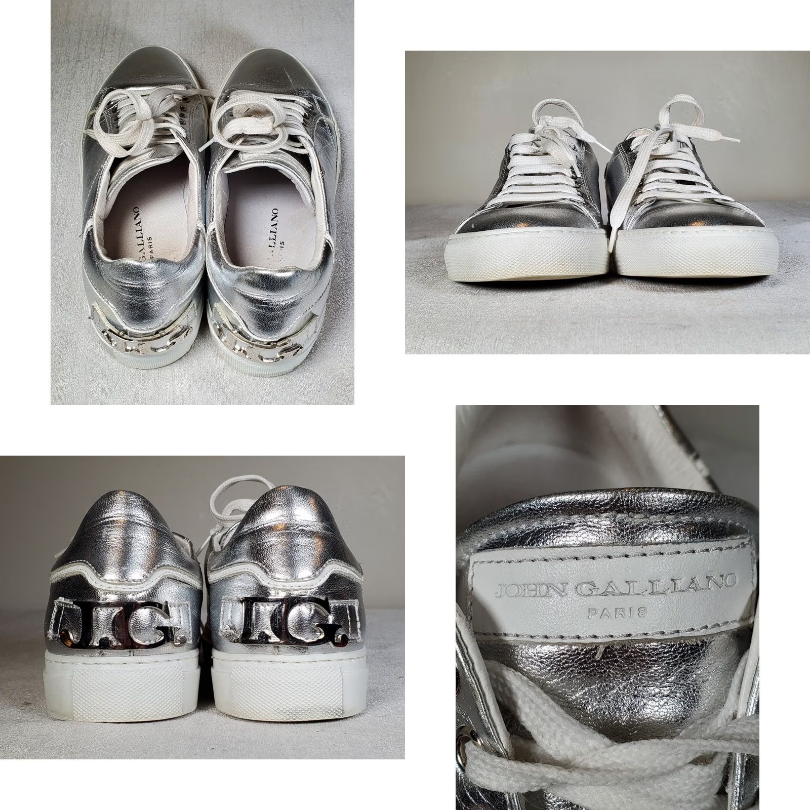John Galliano John Galliano Paris Metallic Leather Low-Top Sneakers Silver Women's US 8 EU 38.5 Leather Lining Micro Logo Initials Italy Shoes Sneaker Athletic Size US 8 / IT 38 - 8 Thumbnail