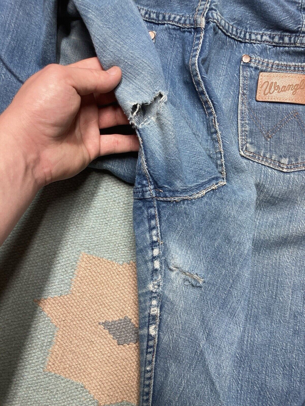 Vintage × Wrangler 60s wrangler misses jeans faded denim whiskers women’s 18 Size 29" - 3 Thumbnail